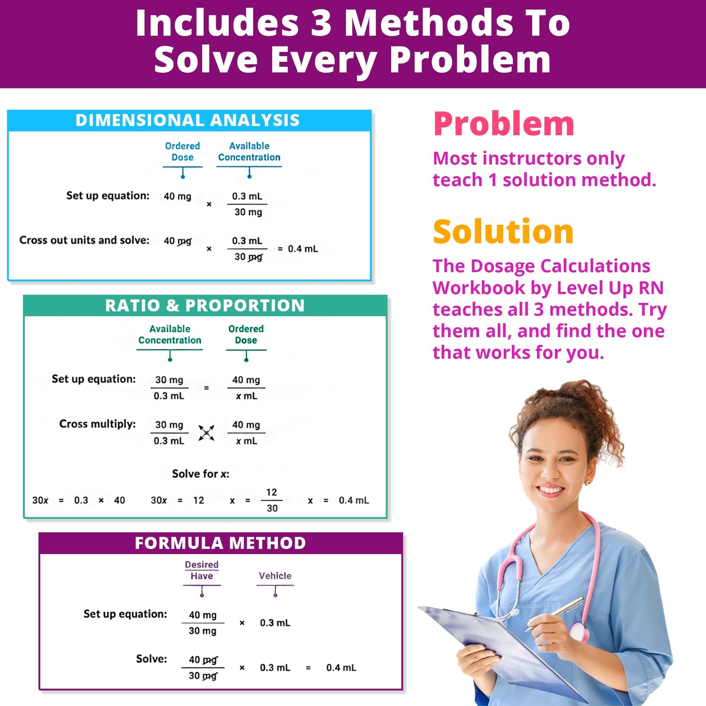 Dosage Calculation Workbook - Includes Online Digital Companion Explanation Videos and Answers - 2026-2027 NCLEX ATI HESI Test Preparation by Level Up RN