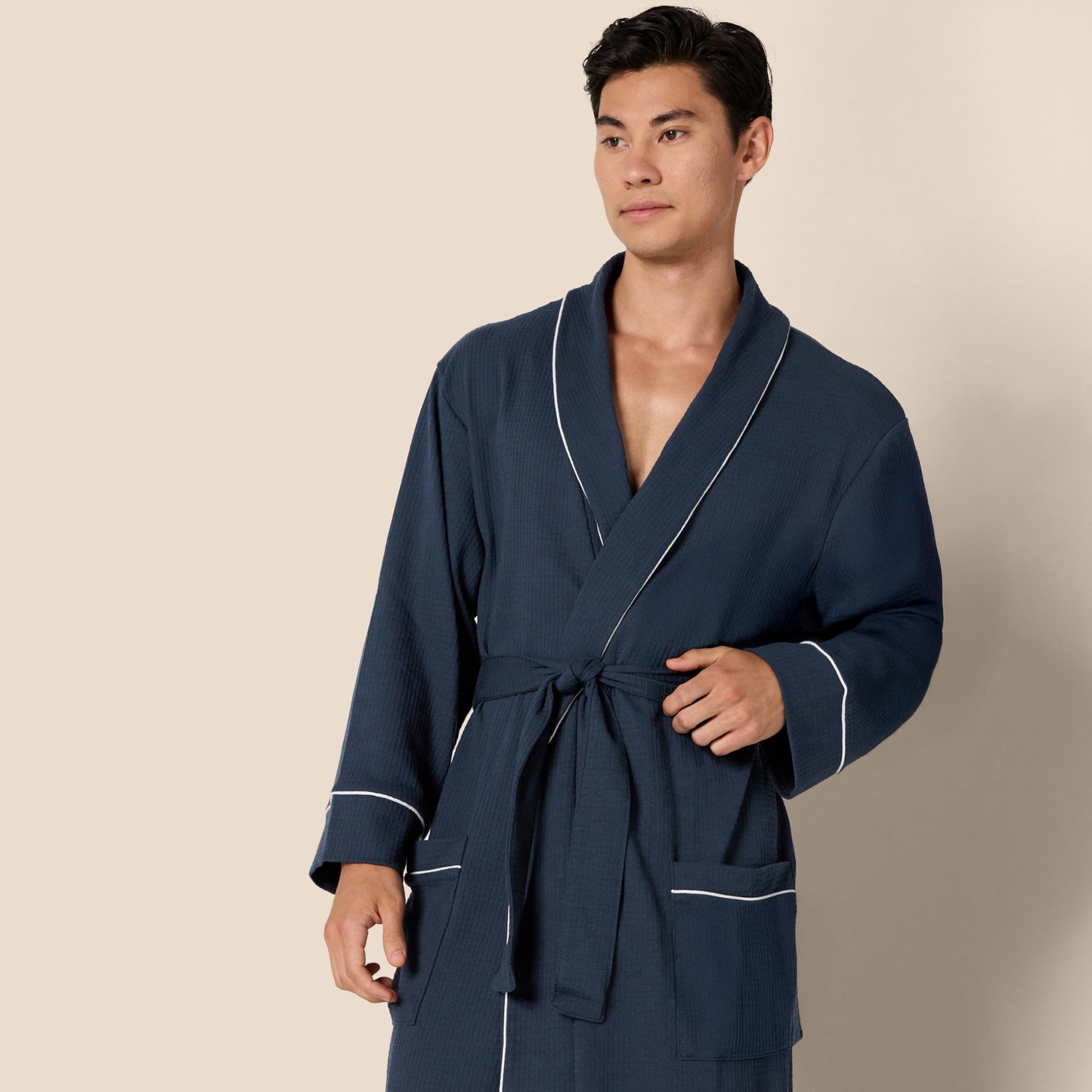 Amazon Essentials Men's Waffle Shawl Robe, -Navy, M/L