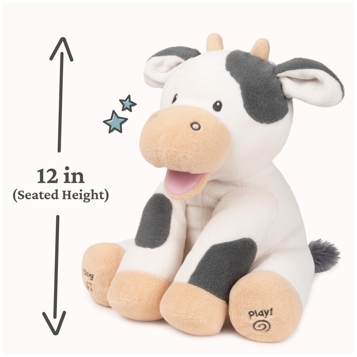 Baby GUND Buttermilk The Cow Animated Plush, Singing Stuffed Animal Sensory Toy, Sings Old Macdonald and Teaches Animal Sounds, Cream/Grey, 12”