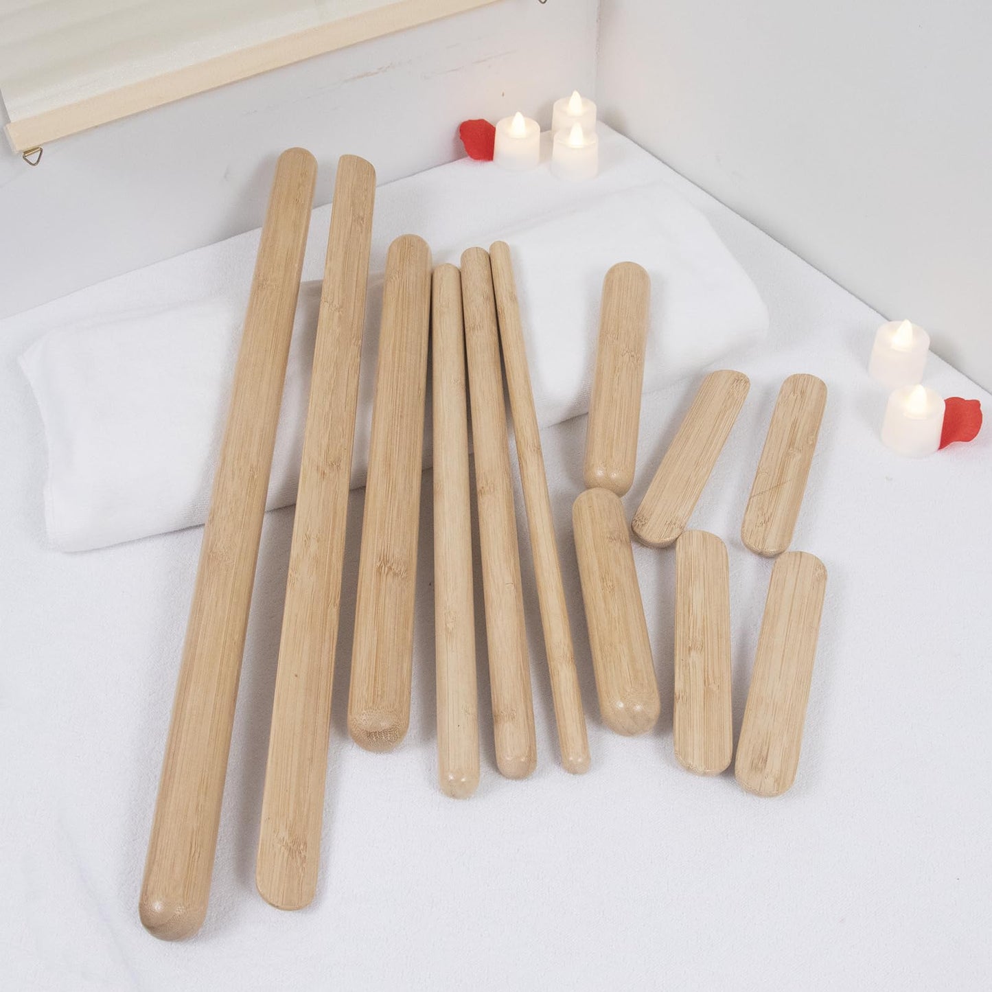 Goodtar 12 PCS Solid Bamboo Massage Stick Sets Warm Bamboo Therapy Massage Tools for Full Body Use at Home/Professional Massage Studio