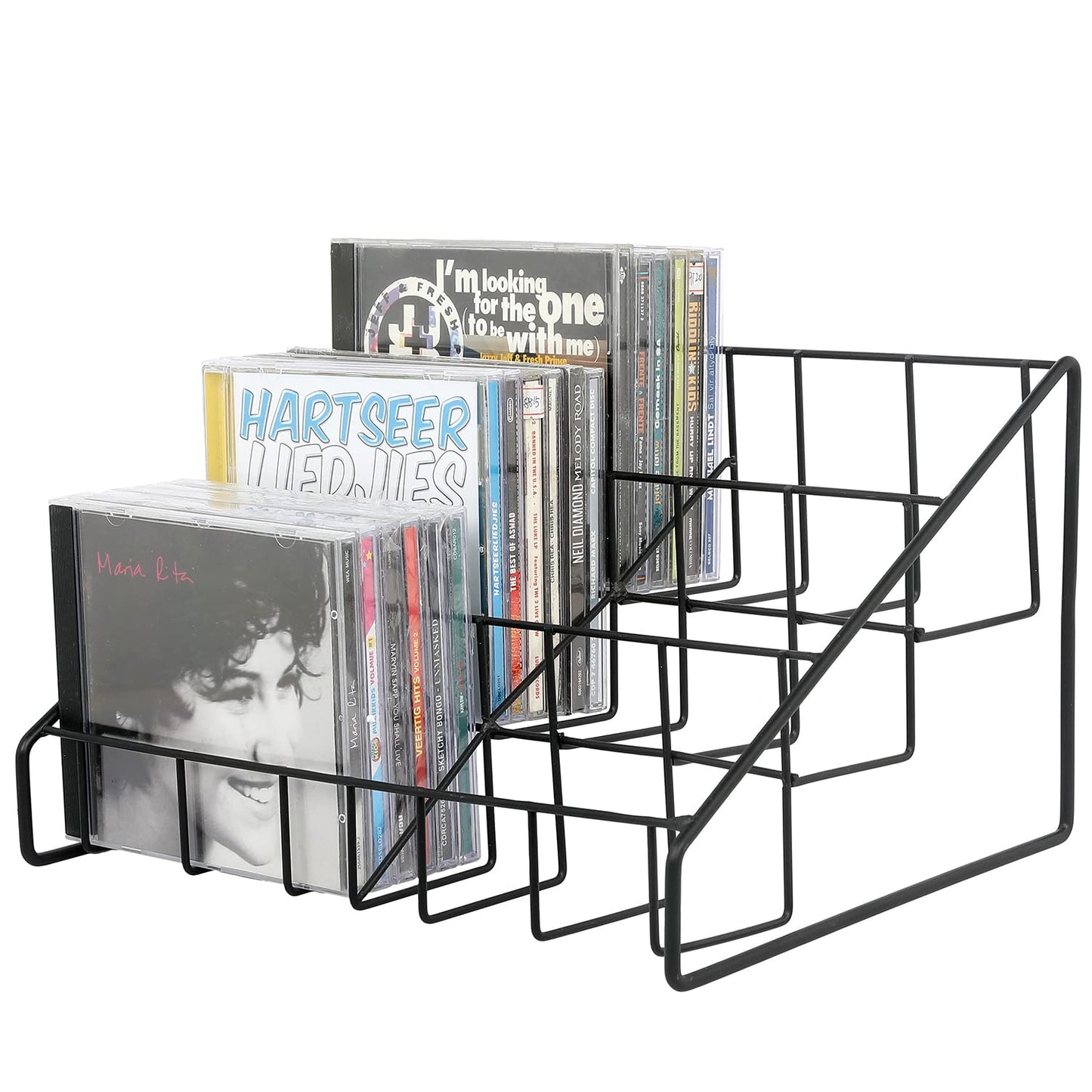 MyGift Modern Matte Black Metal Wire CD Holder Storage Stand, 3 Tier Media Jewel Case Organizer Rack