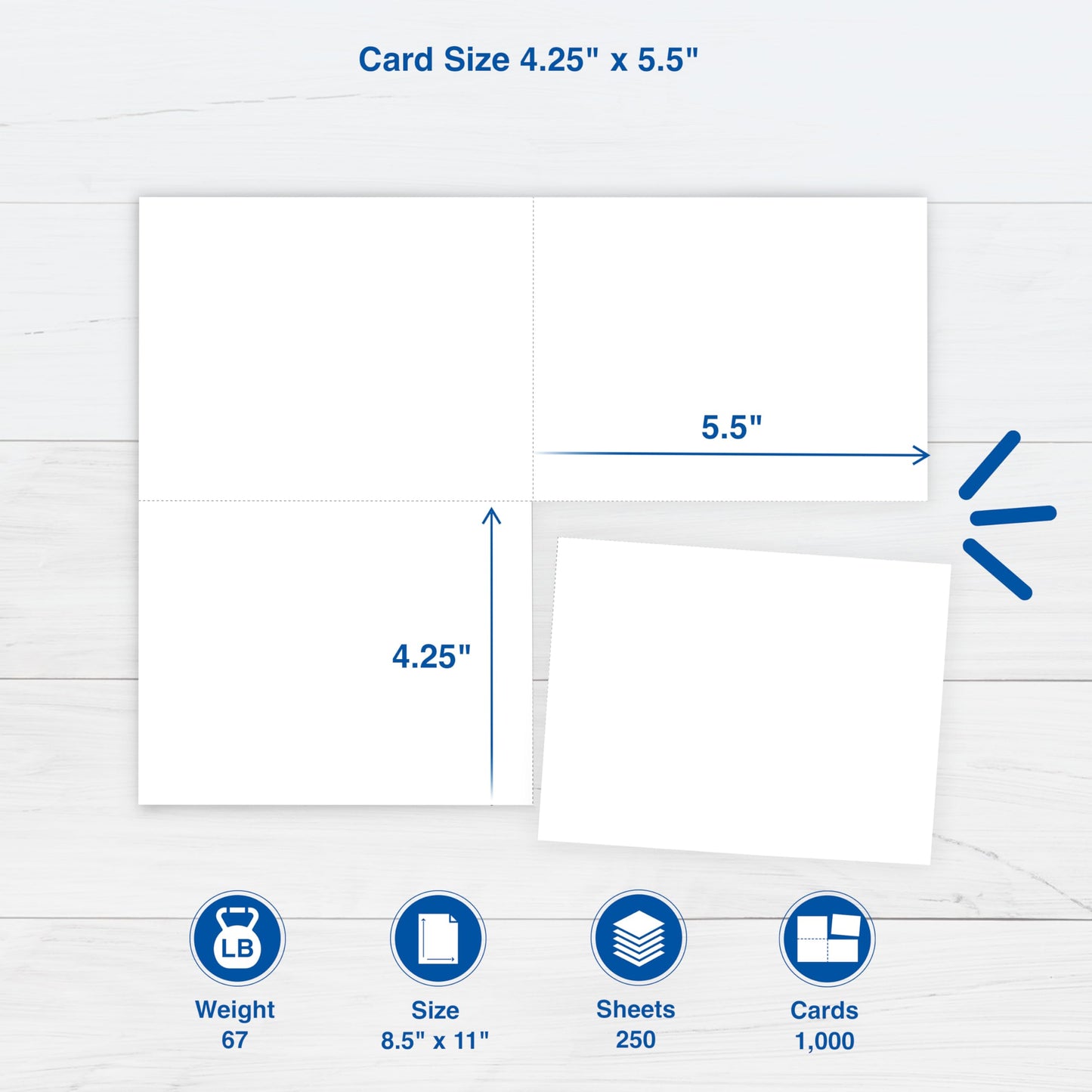 PrintWorks Blank Printable Postcards for Mailing & Printing - 1000 Cards (4.25" x 5.5" Post Card Size) - 4 per Sheet - 250 Sheets (8.5” x 11”) - Made in the USA - No Envelope Needed - White (04299)