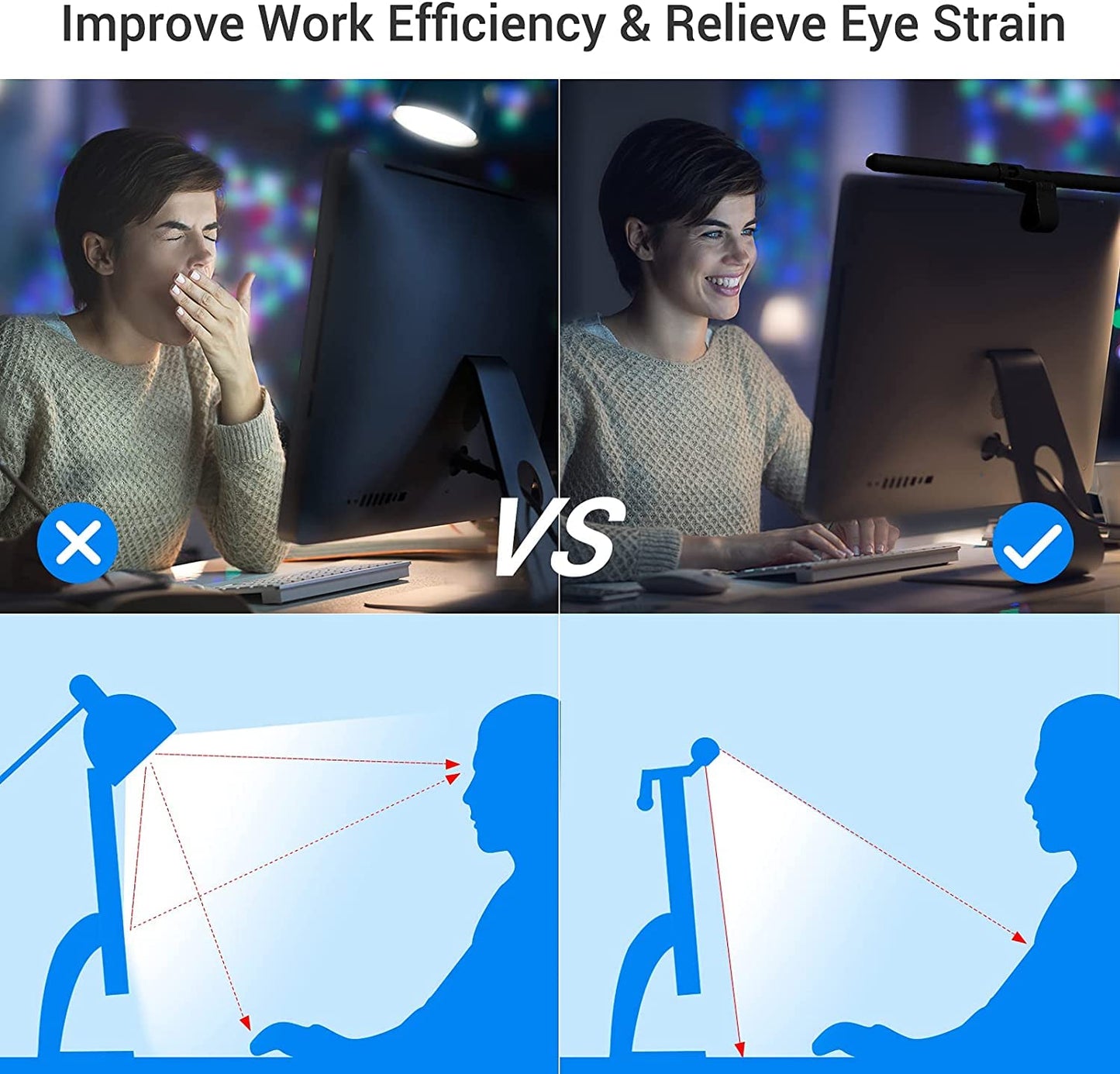 Quntis Computer Monitor Light 20.5'', USB-Powered Monitor Lamp Screen Light Bar with No Glare for iMac(22~29''), Auto-Dimming &Brightness Compute Desk Lamp for Designer Software Programmer