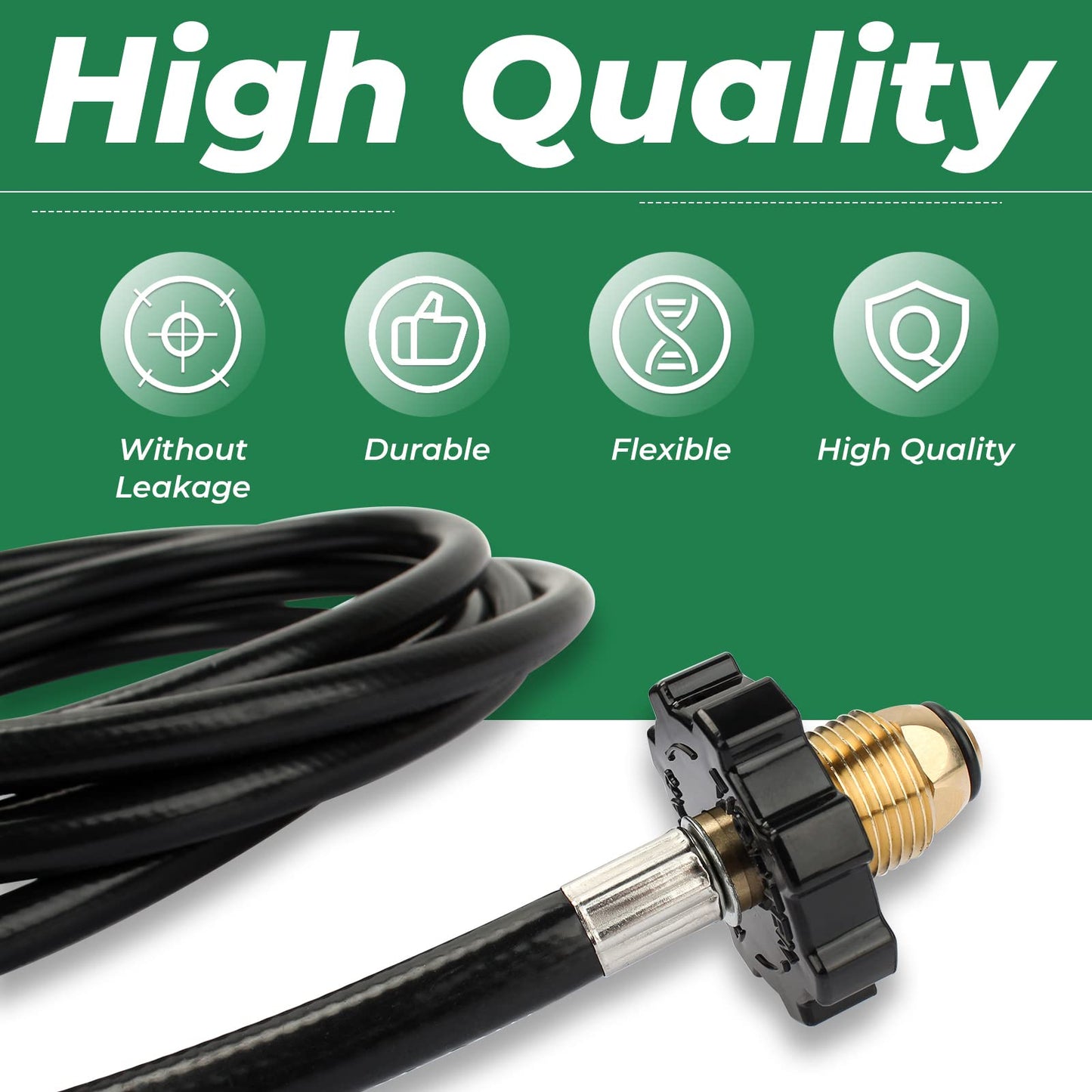 12ft RV Propane Hose with POL x 1/4" Inverted Male Flare, Rubber Camper Gas Tank Line Connect to 20lb or 30lb Tank, Replacement 59035 Propane Supply Hose
