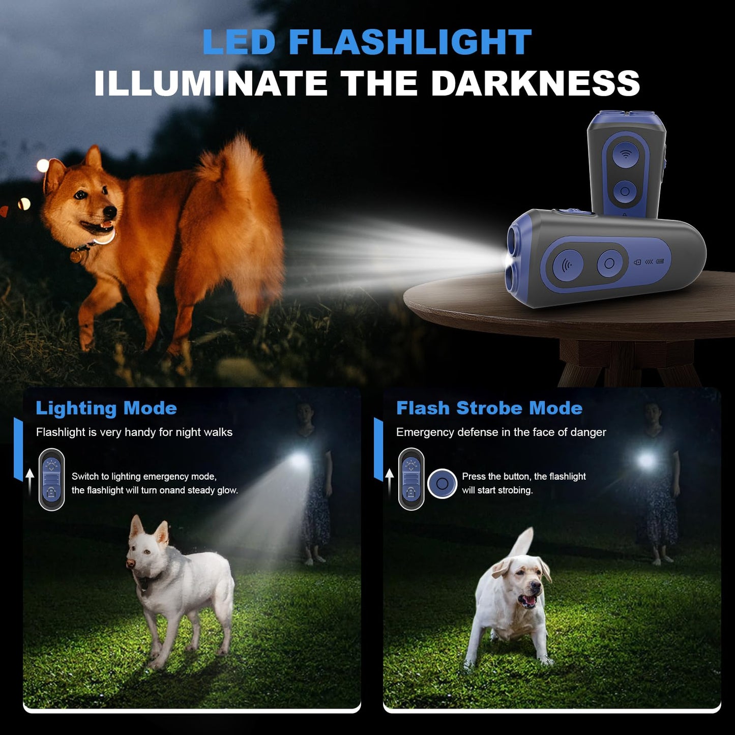 Anti Barking Device for Dogs, Ultrasonic Dog Barking Deterrent Devices with 2 Modes, Dog Bark Control & Training Aid, Portable Bark Deterrent for Dogs with Flashlight