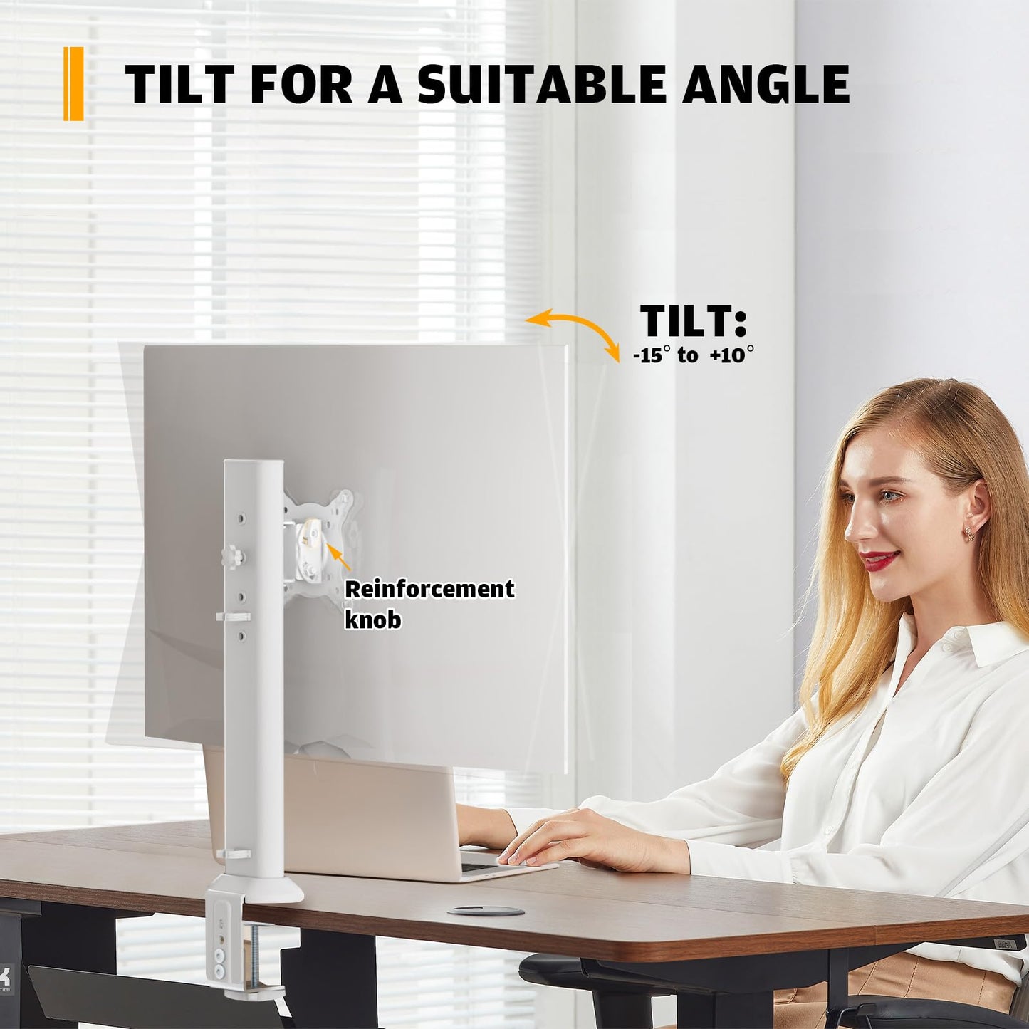 Single Desk Monitor Arm Mount Stand Fit for 13 inch to 32 inch Flat Curved Computer Screen with Swivel, Height Adjustable, Rotation,Holds up to 77lbs, White