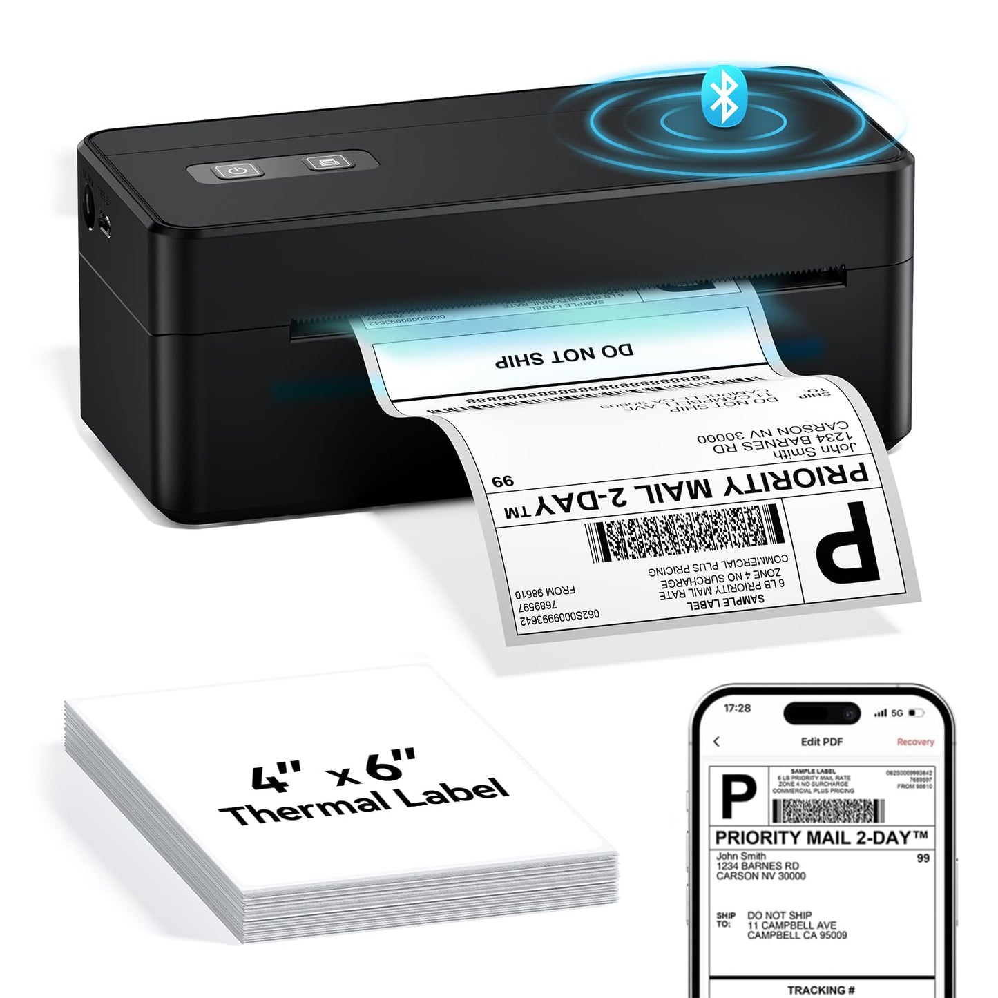 Bluetooth Thermal Shipping Label Printer for Canada Post, 4x6 Thermal Label Printer for Small Business, Wireless Label Printer Compatible with iOS Android Phone&Pad&PC, Used for UPS, FedEx, Tiktok