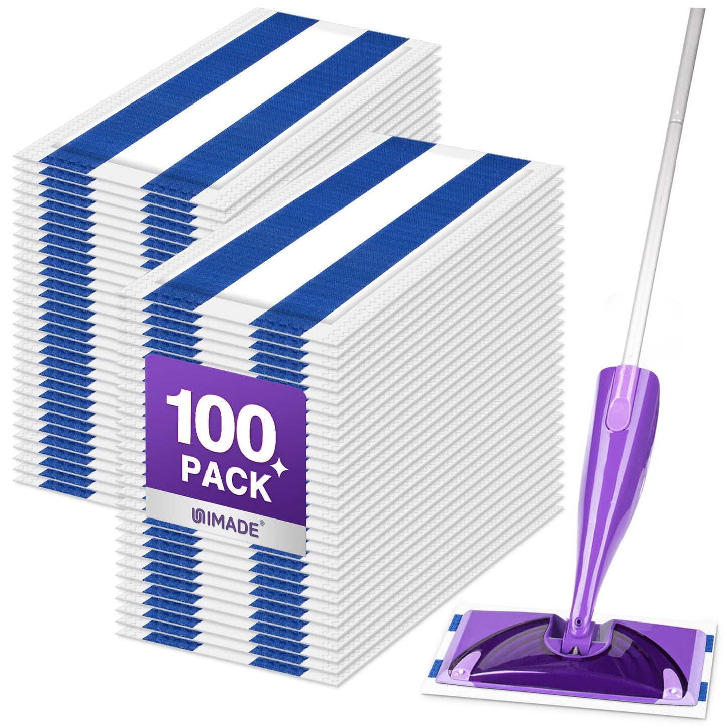 UNIMADE 100 Count Mop Pad Refill Compatible with Swiffer Wet Jet, Disposable Multi-Layers Mopping Pads for All Hard Surface, Especially Hardwood Floor, Super Absorbent Spray Mopping Pad Refills