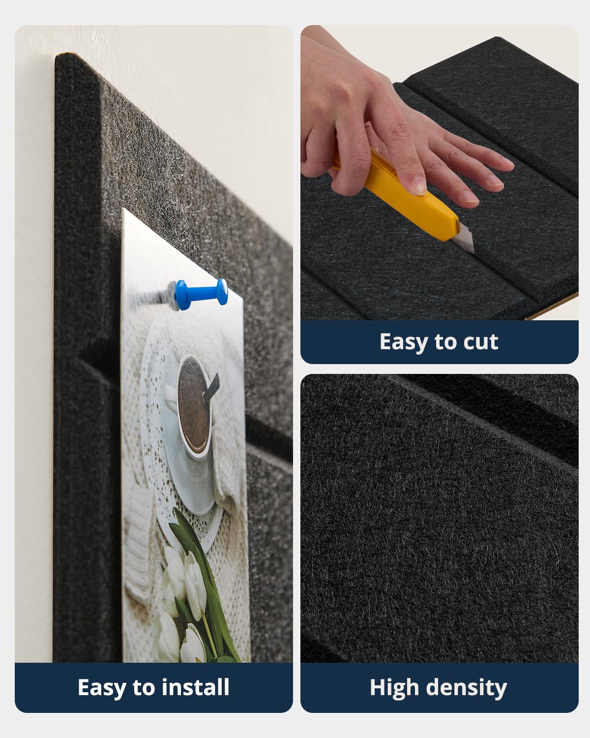 Large Cork Board Alternative 48"X36" Bulletin Board 12 Pack Felt Wall Tiles with Self Adhesive for Wall Home Office Decor, Pin Cork Boards-Black