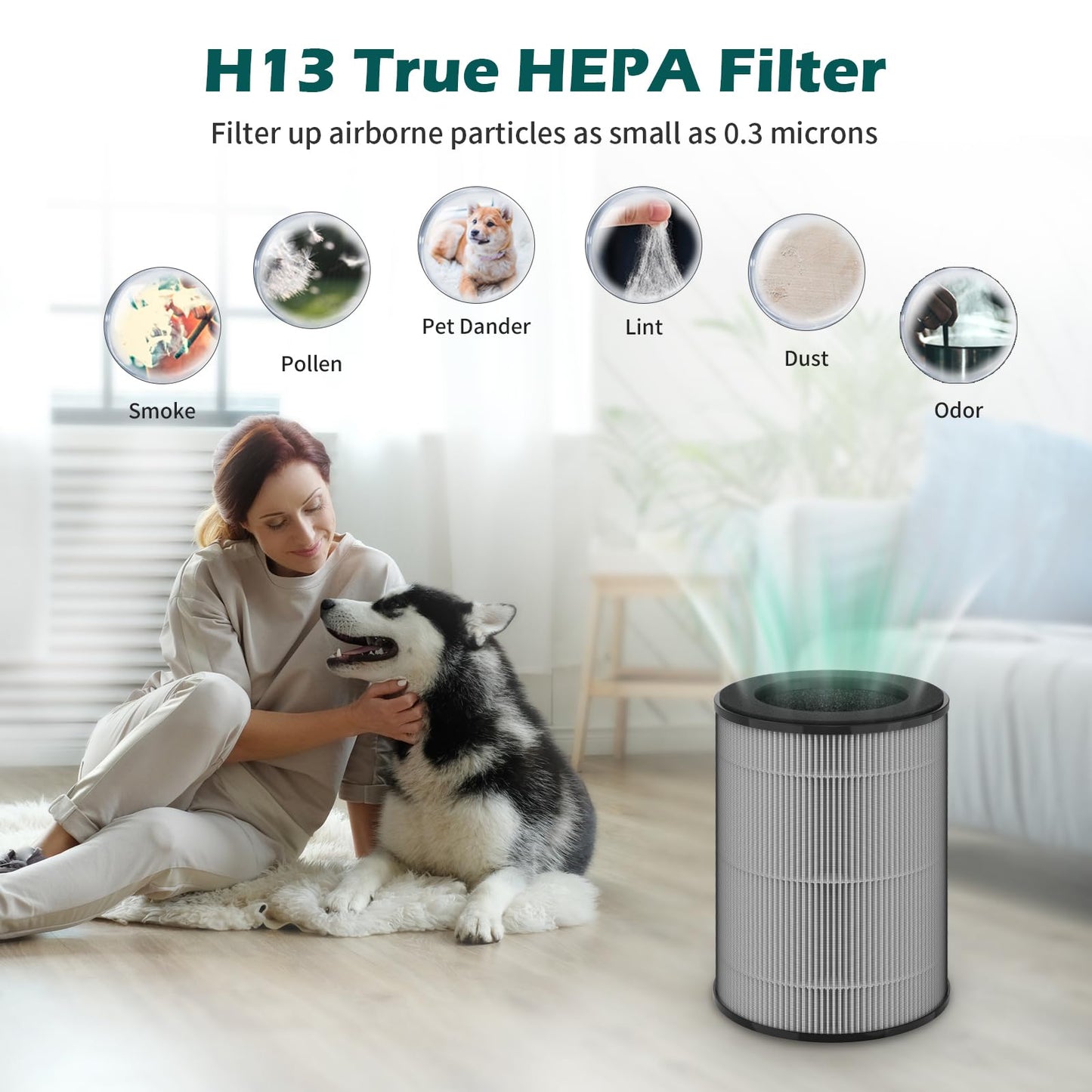 SAKEGDY 2-Pack JF100 Replacement Filter, Compatible with Jafanda JF100 Air Purifier, 3-in-1 Filtration with Pre-filter, H13 True HEPA and Activated Carbon, Part# JF100-RF.