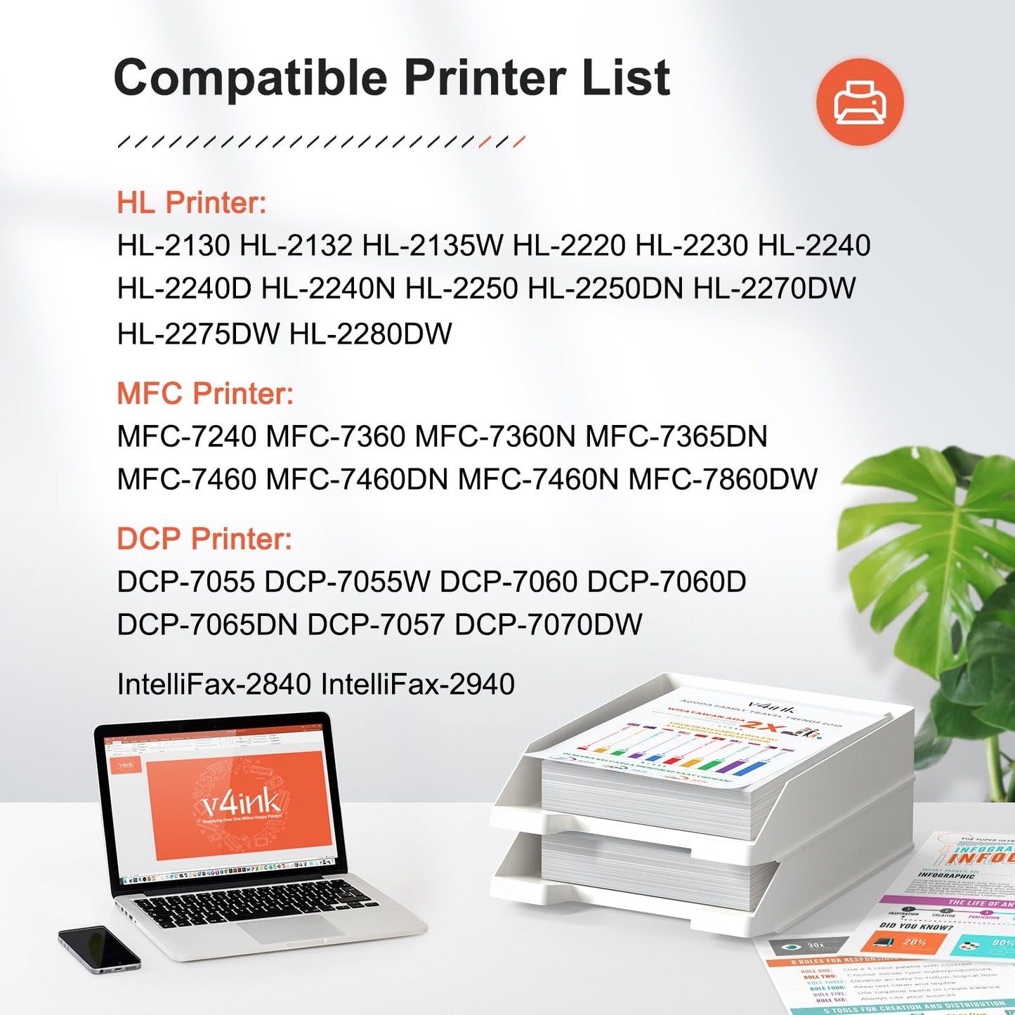 v4ink Compatible Toner Cartridge Replacement for Brother TN450 TN420 Black Toner Cartridge High Yield Use for HL-2240d HL-2270dw HL-2280dw MFC-7360n MFC-7860dw IntelliFax 2840 2940 Printer 3 Pack