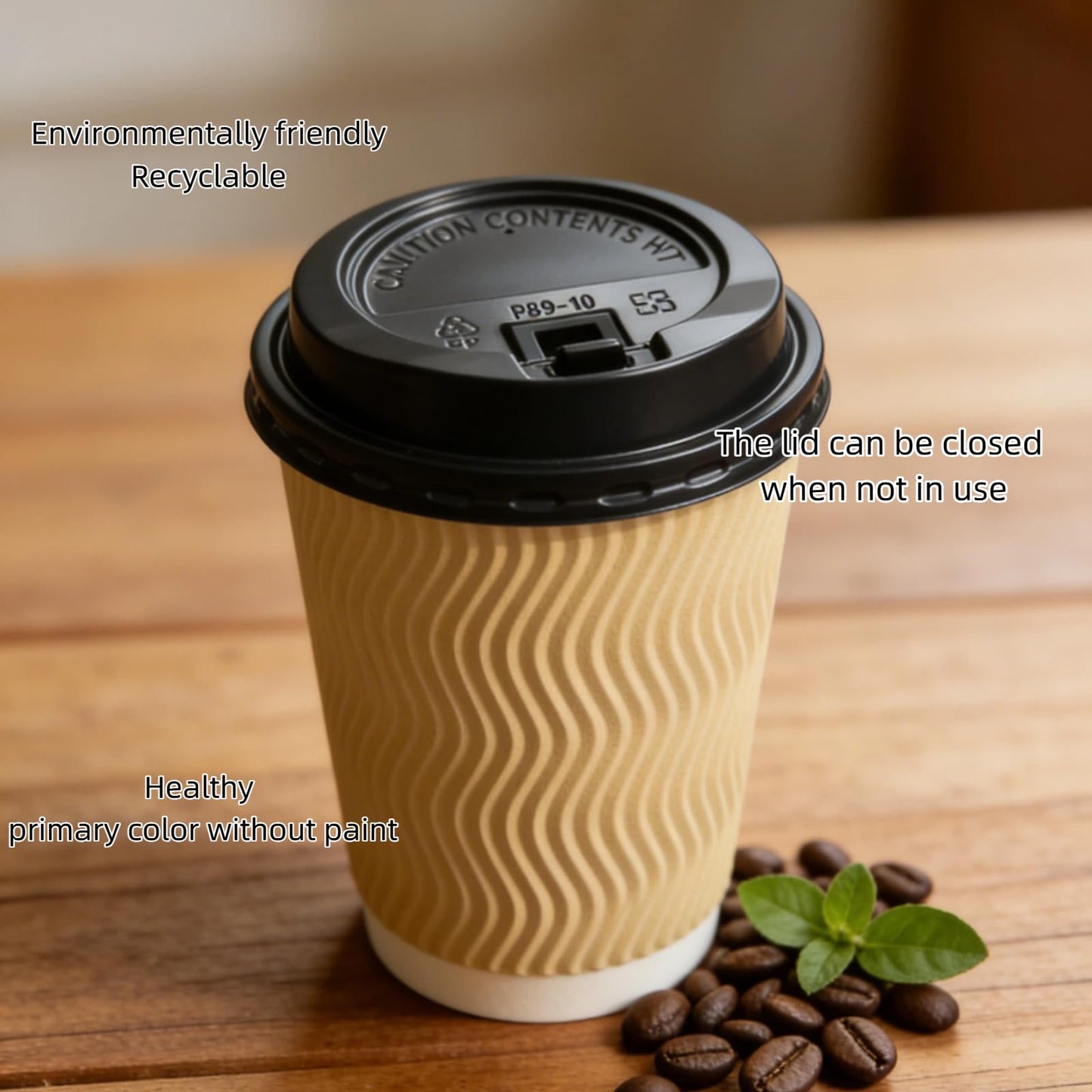 100 Pack Disposable Coffee Cups with lids, Craft Ripple Paper Hot Cups Without Paint for Hot Beverages,Travel and Party Use, Double Paper Disposable hot Cups with Leak-Proof(100pack)