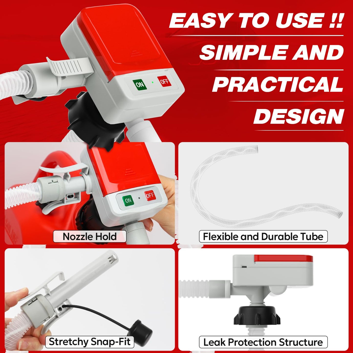 2026 Upgraded Electric Fuel Transfer Pump with Auto-Stop, 3.2 Gallon per Min, USB & Battery Powered, 51" Hose, 4 Gas & Jerry Can Adapters, Leak-Proof Gas Pump for Gasoline, Diesel and Kerosene