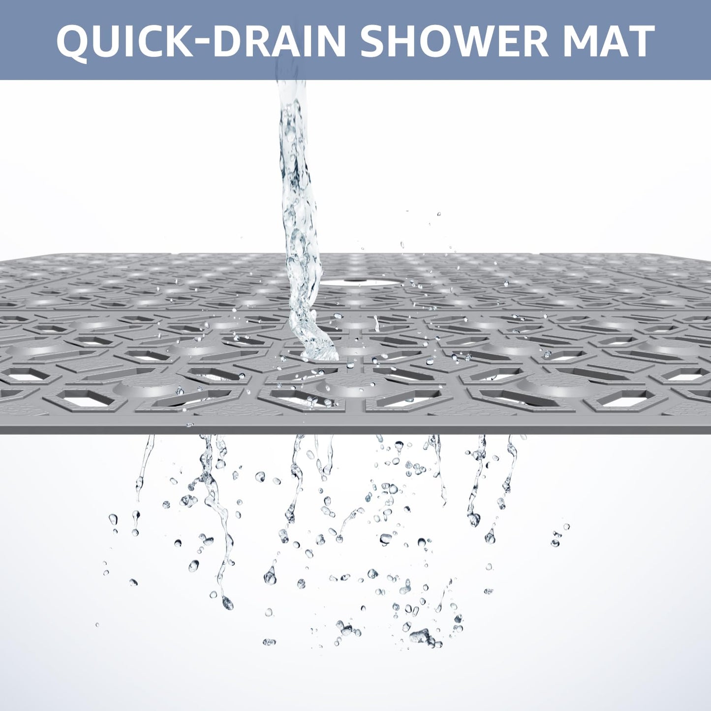 OTHWAY Square Shower Mat, 27"x 27" Extra Large Shower Mats for Inside Shower, TPE Anti Slip Shower mat with Suction Cups Drain Holes, Machine Washable Shower Floor Mat (Grey)