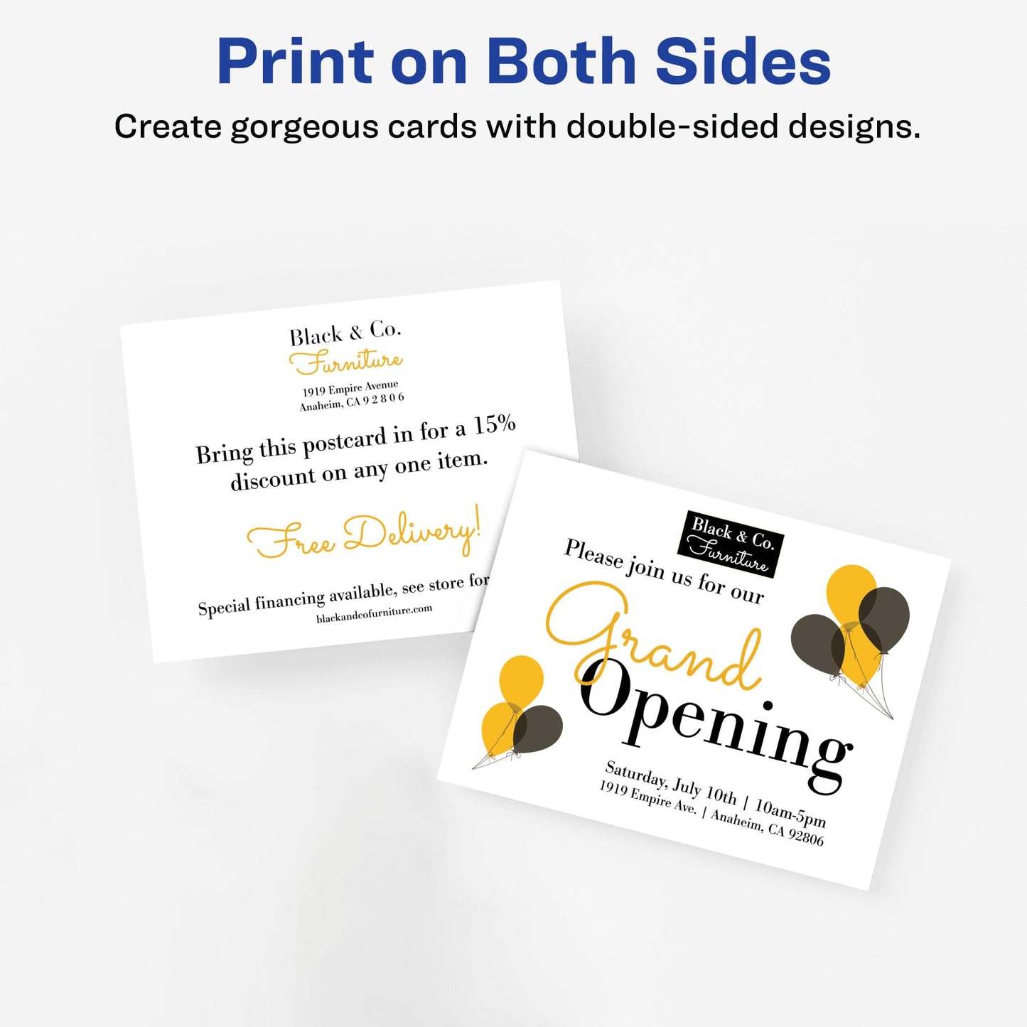 Avery Printable Postcards with Sure Feed Technology, 4" x 6", White, 2 Packs, 100 Cards per Pack, 200 Blank Postcards for Laser Printers Total (15389)