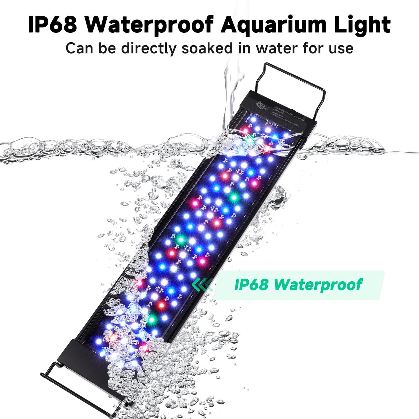 AQQA LED Aquarium Light, 24/7 Mode IP68 Waterproof Extendable Bracket Fish Tank Light, DIY Mode Full Spectrum Aquarium Plant Lights, Adjustable Timer/Brightness Memory Function for 48-55 in Fish Tank