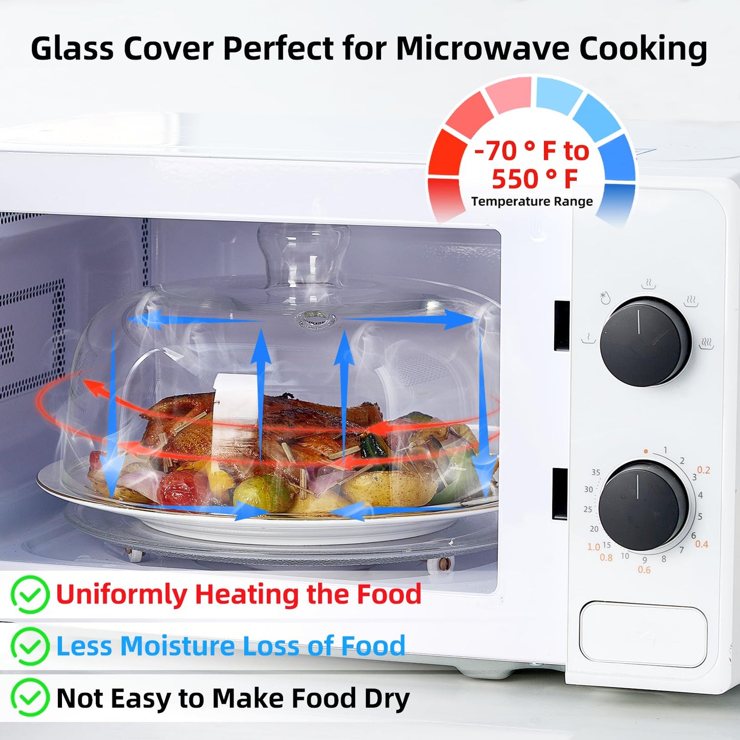 12 inch Large Glass Microwave Splatter Cover for Food,5 inch Tall BPA-Free Non Toxic Non Plastic Microwave Lid Guard