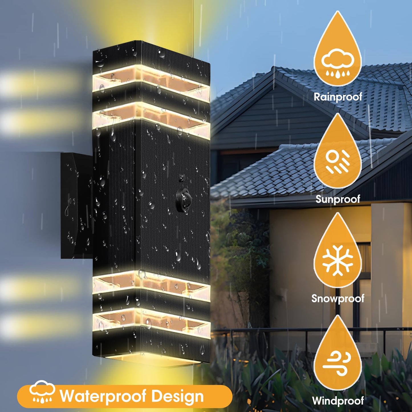 2-Pack Smart Motion Sensor Outdoor Wall Light | Dusk-to-Dawn & 3 Modes | Weatherproof IP65 with Pre-Installed GU10 Bulbs