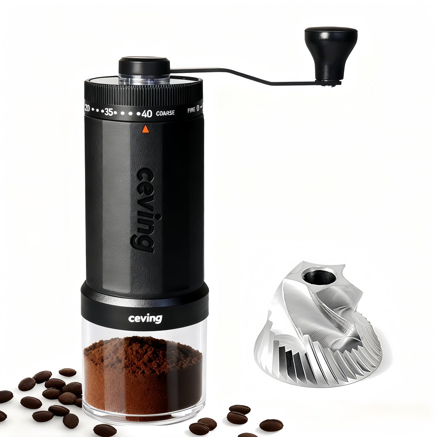 World's First 60g Large Capacity Manual Coffee Grinder, Portable Hand Coffee Bean Mill with 40 Adjustable Settings, Stainless Steel Burr Grinder for Espresso, Pour Over, Camping, Travel, Gift, etc