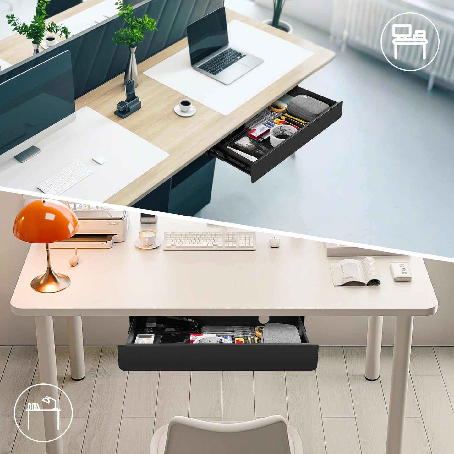 KHAMAL Under Desk Mounted Sliding Drawer Black
