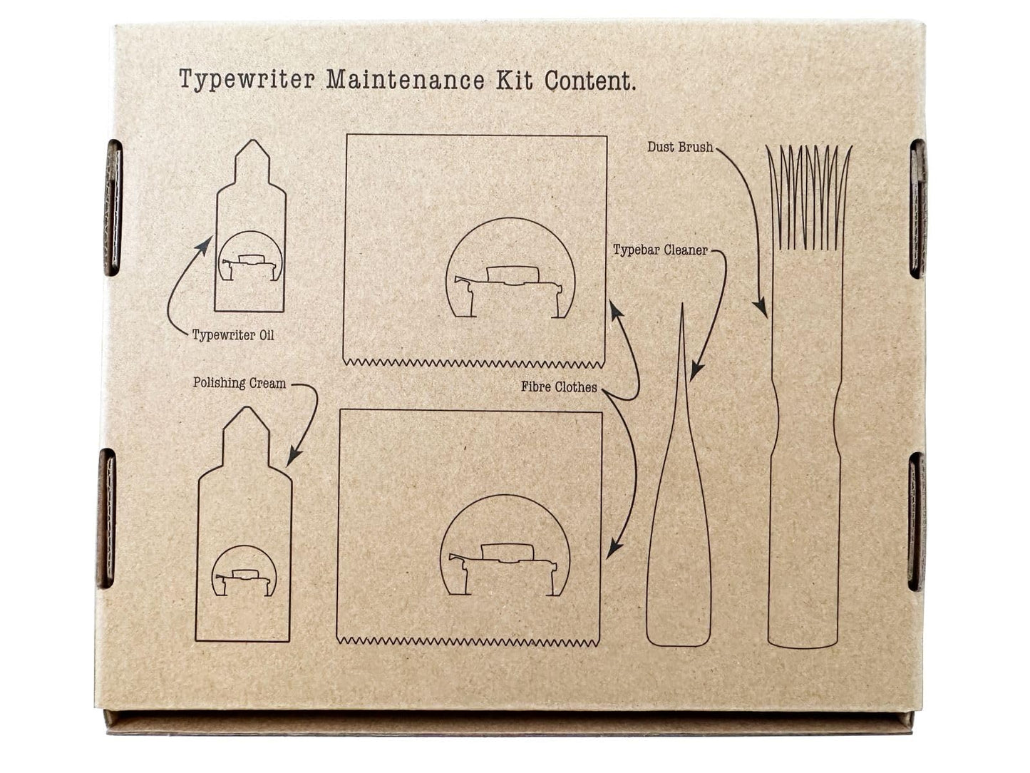 Typewriter Maintenance Kit from BSIE Typewriters - Dust Brush, Typewriter Oil, Polishing Cream, Typebar Cleaner, Fibre Clothes