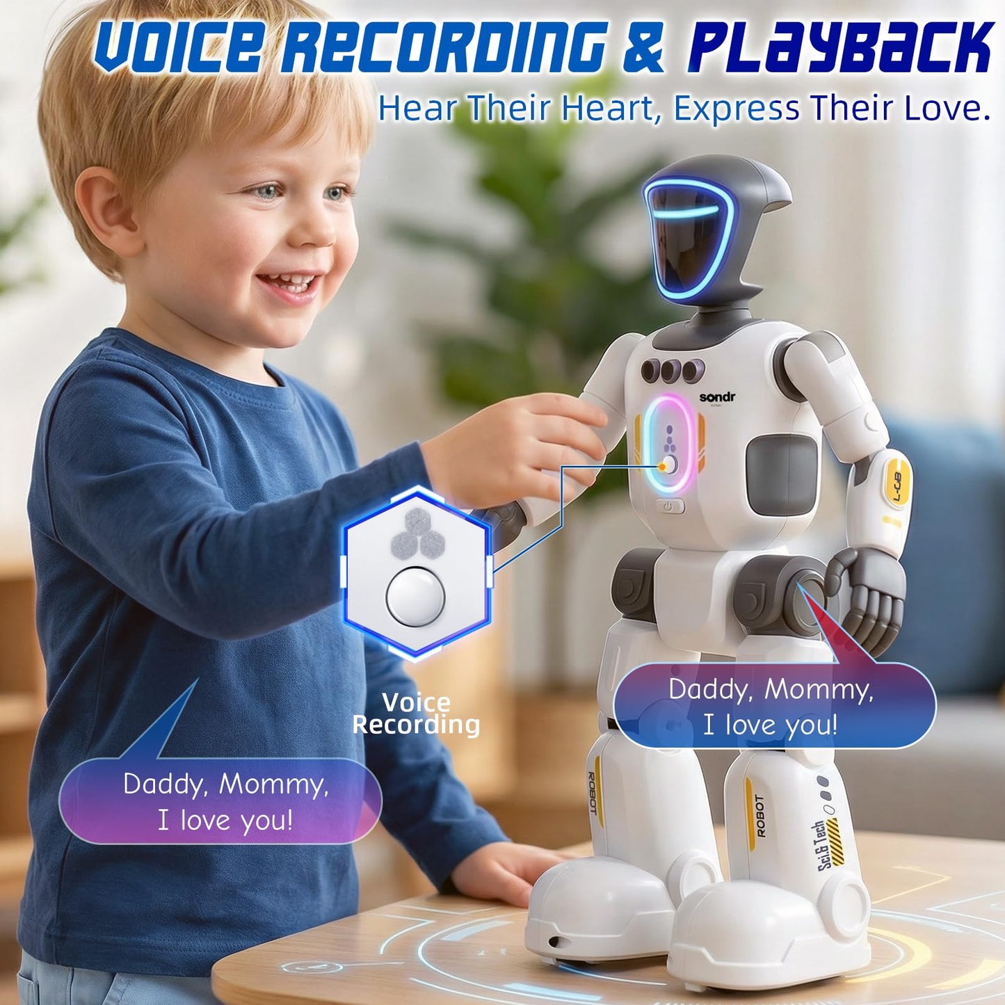 Robot Toy for Kids, Voice Recording&Playback Remote Control Robot, LED Faces Interactive Kids Toy with Gesture Sensing, Music Walking Dancing Birthday Gift for 4 5 6 7 8 9 10 11 12 Year Old Boys Girls