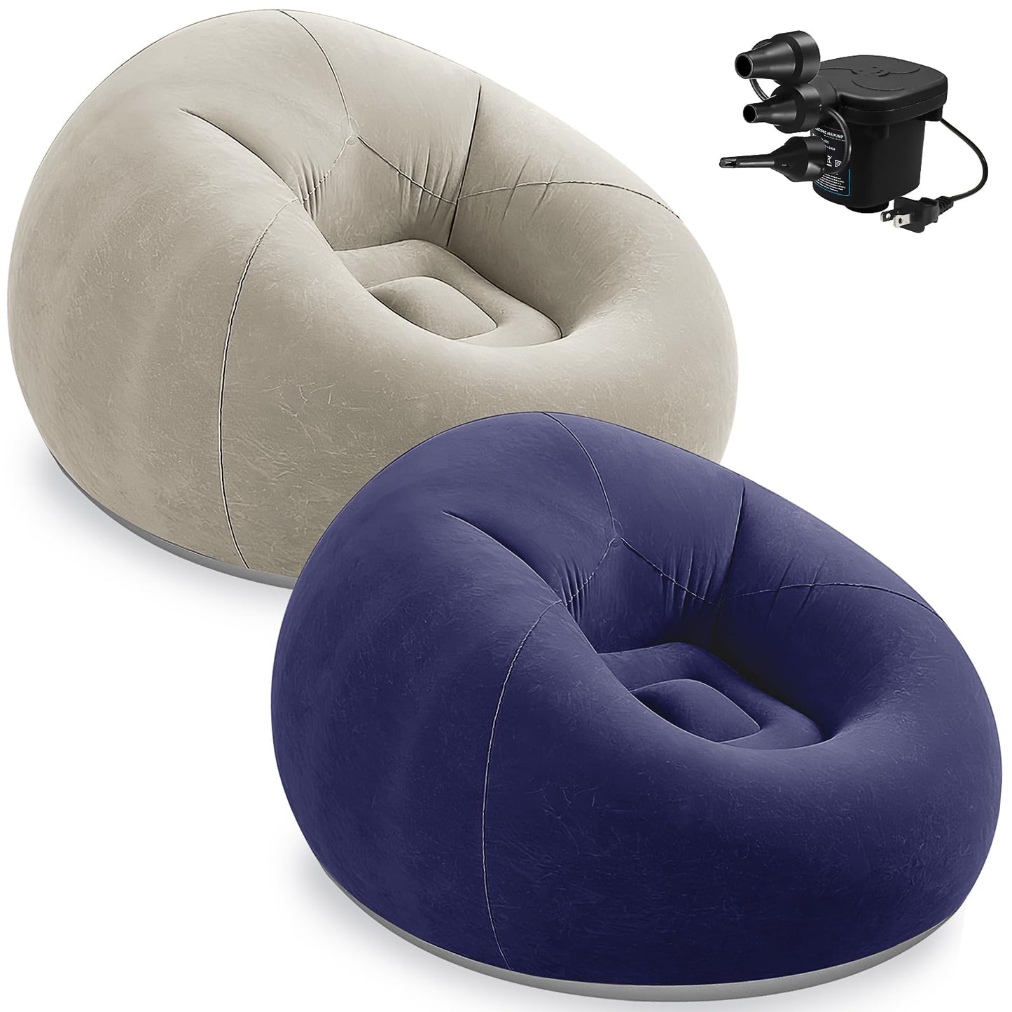 2 Pcs Bean Bag Chairs for Adults,Inflatable Beanbag Chair with Electric Air Pump,Folding Portable Lazy Sofa Lounger Blow up Couch for Living Room Bedroom Dorm Outdoor Camping (Beige,Purple)