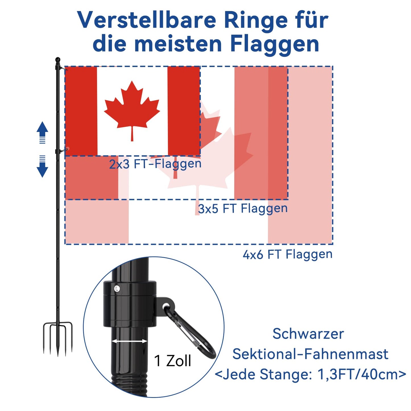 FIASON 8 FT Stainless Steel Tangle Free Flag Pole in Ground with 5 Pronges Base, Flag Poles for Outside House Residential or Commercial Flag Poles Kit(Black, Without Flag)