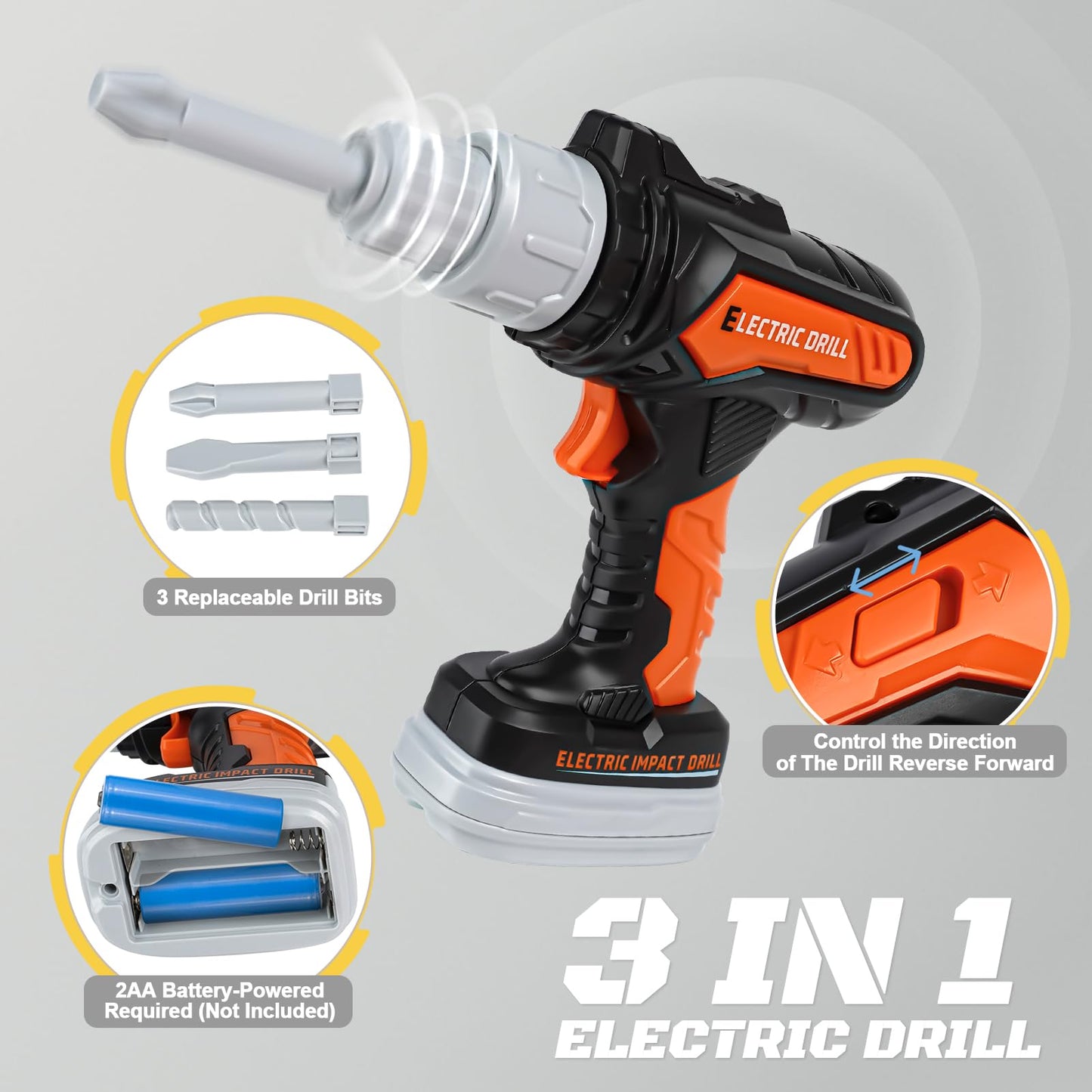 Kids Tool Set - Pretend Play Construction Toys for 3 4 5 Year Old Boy Gifts, Preschool Learning Tool Set with Electronic Drill/Chainsaw Toy/Circular Saw, Toddler Take Apart Stem Toys for Kid 3-5