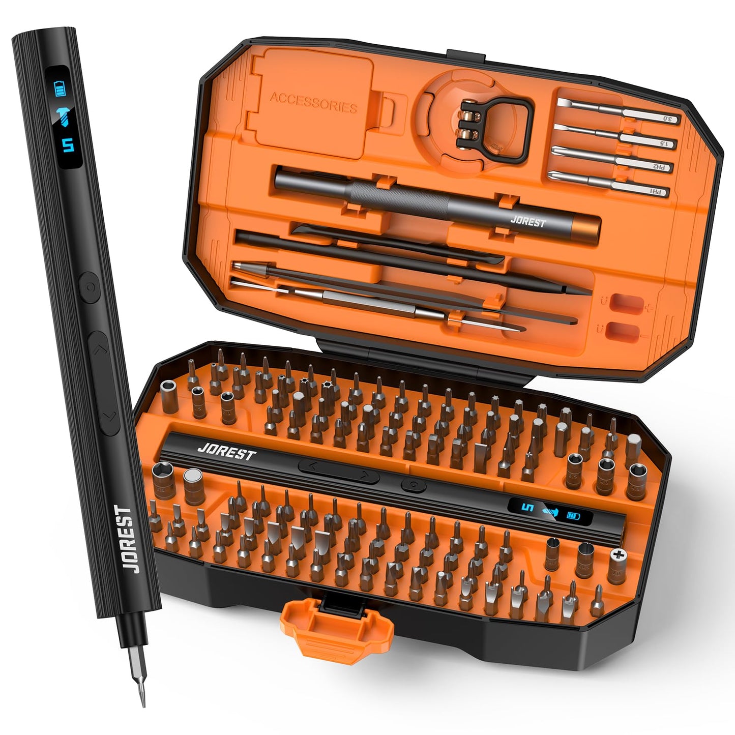 JOREST 155 in 1 Precision Electric Screwdriver Cordless, Mini Rechargeable Power Screwdriver Set with Anti Static Wrist Strap, Gifts for Men, Repair Tool Kit for iPhone, PC, Laptop, PS4/5, Xbox, Watch