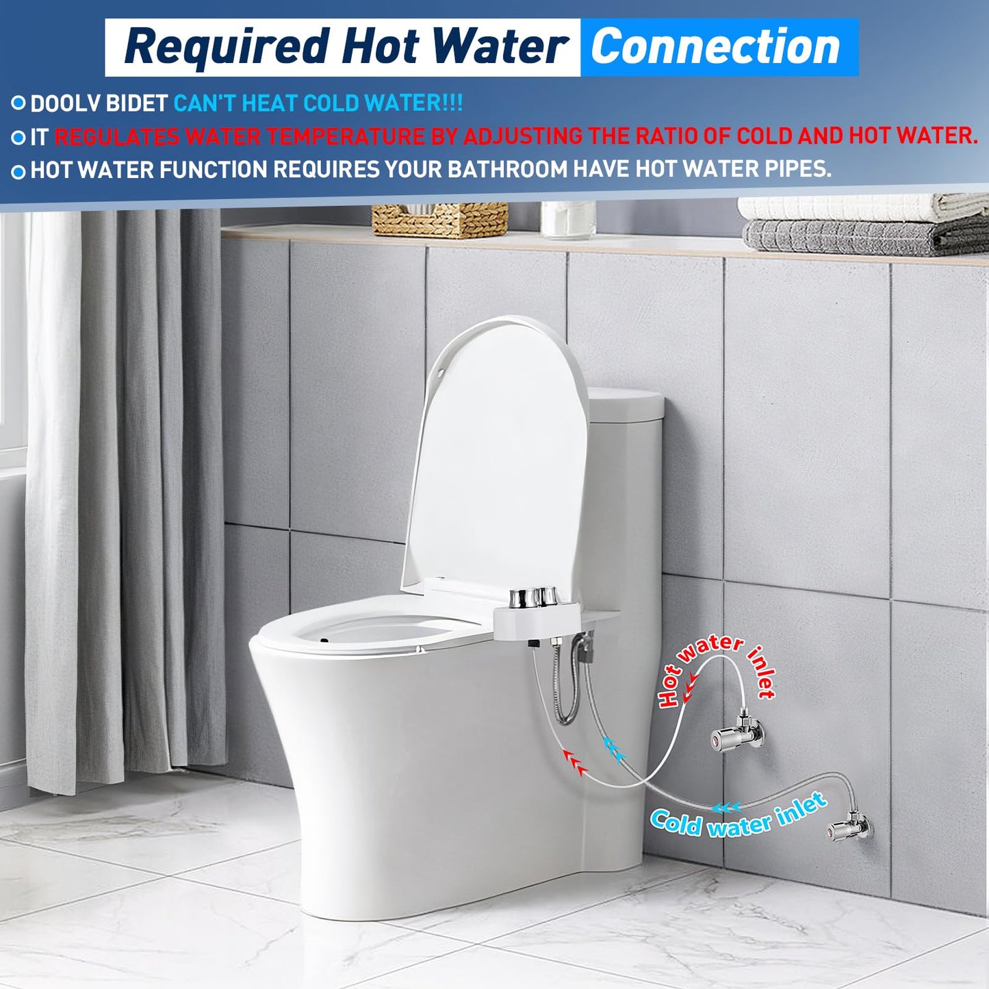 Doolv Upgraded Hot Cold Bidet Attachment - Front & Rear Wash, Adjustable Water Pressure, with Self-Clean, Retractable Single Nozzle, Non-Electric Warm Water Bidet Toilet Seat Attachment