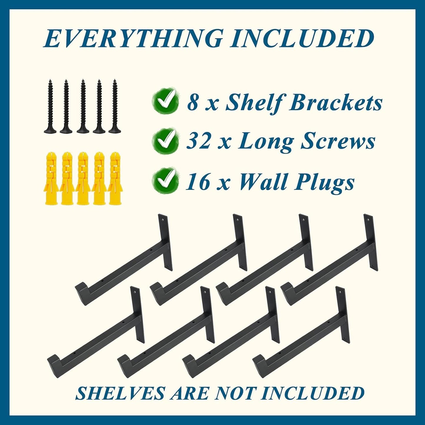 FlyGulls 8 Pcs Black Shelf Brackets Heavy Duty Brackets for Shelves Floating Shelf Bracket with Lip 13 Inch for Living Room Office