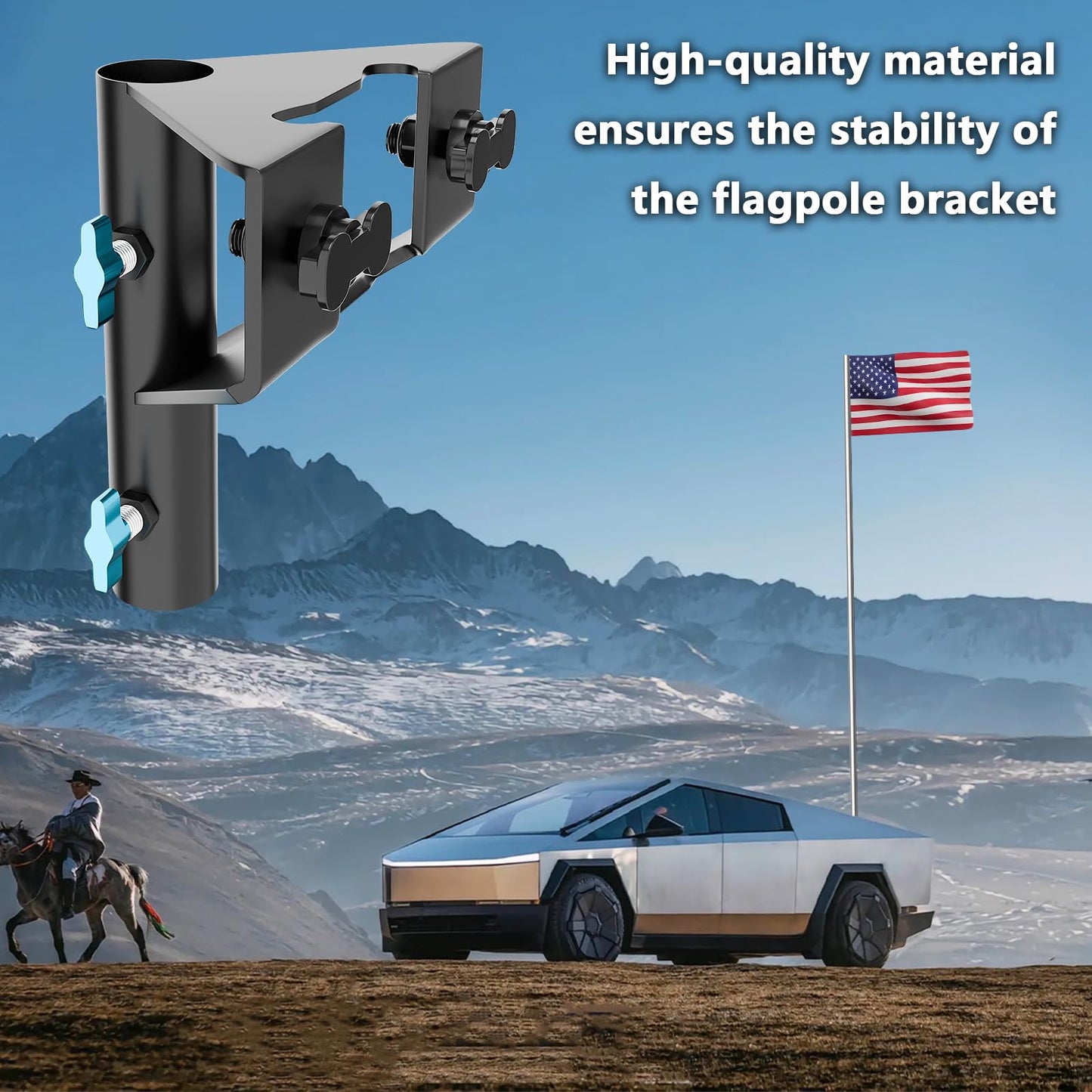 Flag Pole Holder Kit for Tesla Cybertruck, Lymorexan L Track Flag Pole Mount Kit for Tesla Cybertruck Fits Flagpoles Diameters Under 1.53 inches, with Double Lug Threaded Stud (Tube ID 1.53")