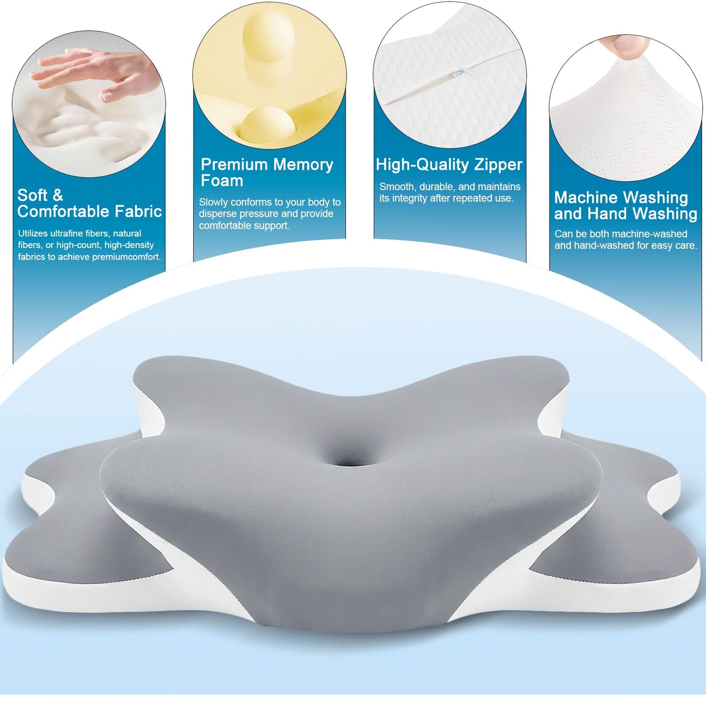 Sleep Apnea Pillow with Neck Pain & Snoring Relief -Orthopedic Cervical Pillow, Ergonomic Contour Memory Foam Pillow for Side,Back,Stomach Sleepers,Dreamers (Gray)