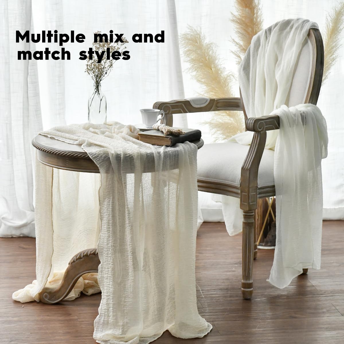 Artoid Mode Boho Cheesecloth Gauze Beige 10Pcs Wedding Table Runner, 300 cm Seasonal Fabric Kitchen Dining Holiday Table Decor for Home Party Indoor