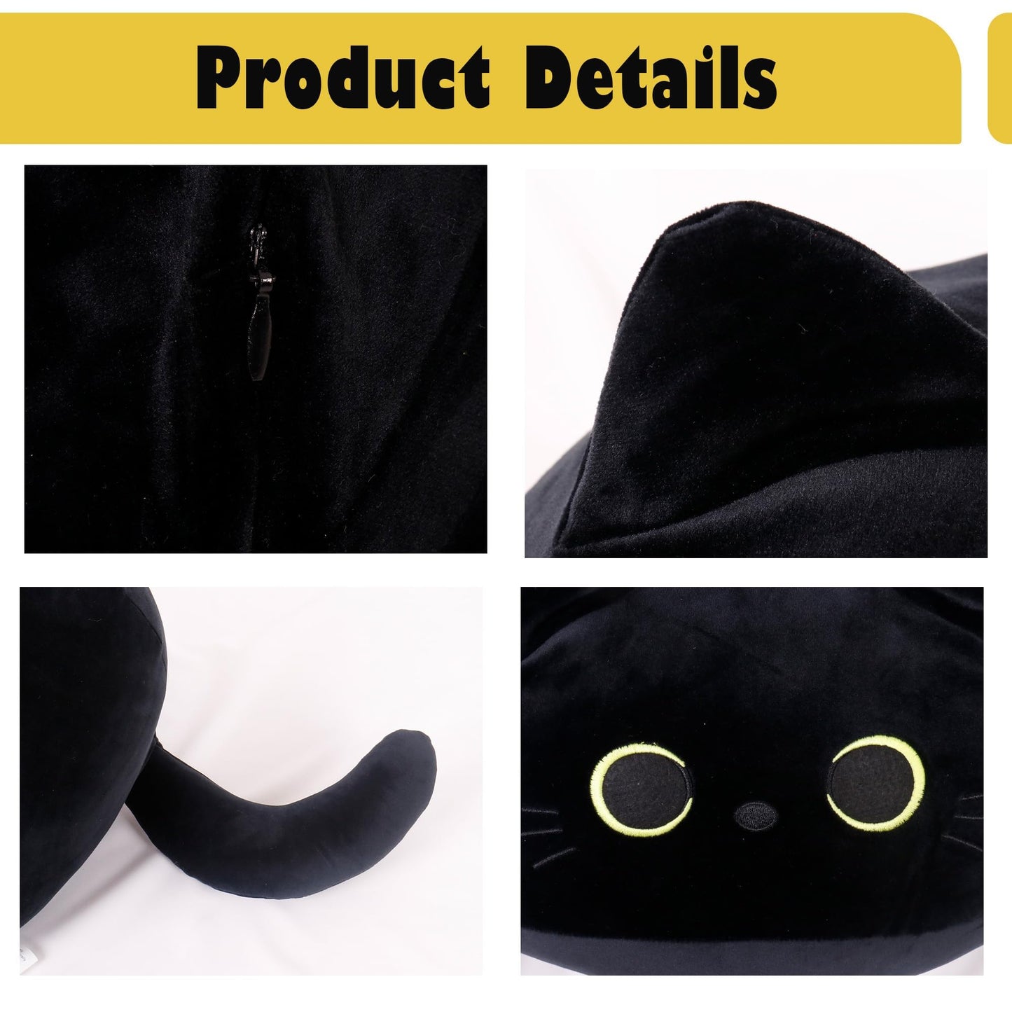 WeBingo Black Cat Plush Toy 4PK, 16'' Giant Cat Stuffed Animal Plushies Pillow with 3 Babies for Girl Boy Kid Adult, Large Big Soft Gift for Birthday Christmas Valentine's Day Home Decor