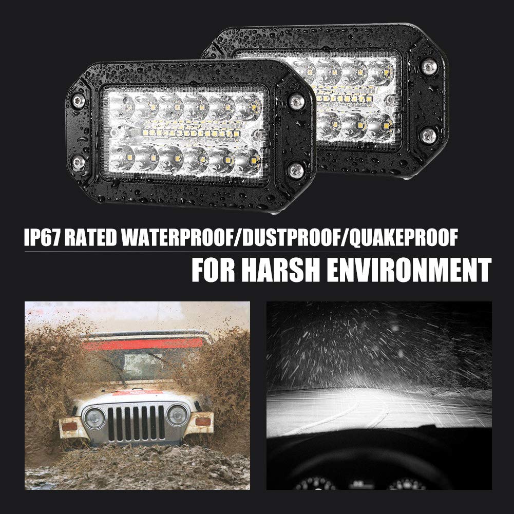 FIERYRED Flush Mount LED Light Pods - 6 Inch Spot Flood Combo Beam LED Light Bar 4000LM Off-Road Bumper Driving Lights for Trucks Tractor SUV 4x4 ATV UTV Pickup, Pack of 2