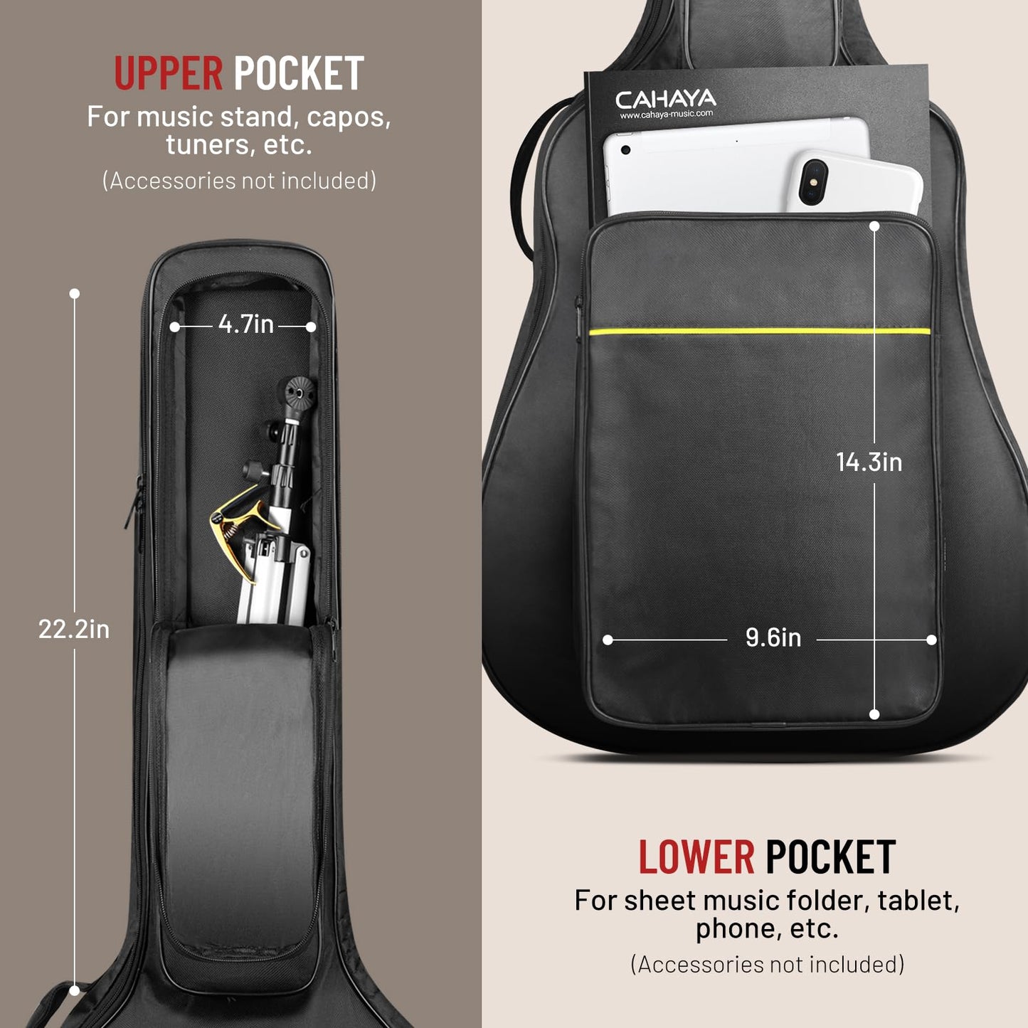 CAHAYA Acoustic Guitar Case Soft - Water-Resistant Guitar Bag with Large Top Pocket Back Hanger Loop 0.5 Inch Thick Padding Guitar Gig Bag for 39/40/41 in CY0177