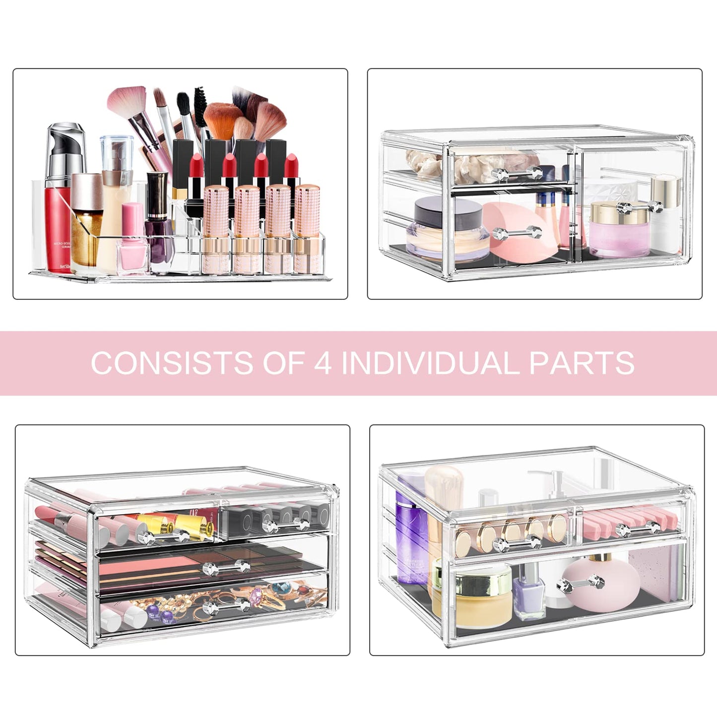 DILIBRA Acrylic Makeup Organizer, Stackable Clear Cosmetic Display Case with 10 Drawers, Large Skin Care Storage Organizer Display Box for Jewelry Hair Accessories Vanity Bathroom Counter Dresser
