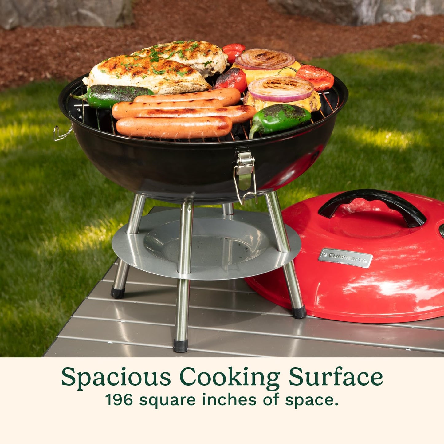 Cuisinart Outdoor Portable Charcoal Grill BBQ, 14", Compact & Light, Red (CCG-190RBC), Grills for 4 people