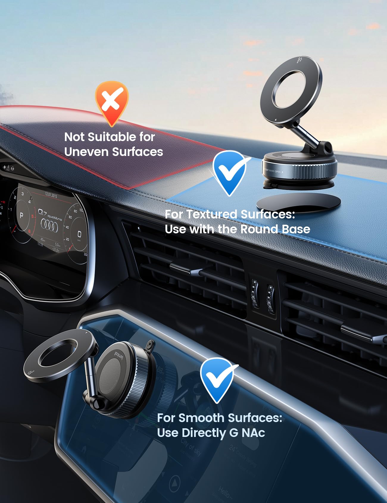 Lamicall for Magsafe Car Mount, [Bumpy Road Stable] Phone Mount for Car, 360° Adjustable Suction Cup Phone Mount Dashboard Windshield Vacuum Phone Holder in-Dash DVD & Video Receivers Gifts for Men