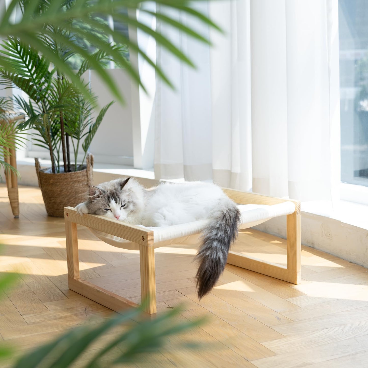 FUKUMARU Cat Bed, Plush Velvet Cat Beds for Indoor Cats, Wooden Cat Hammock, 20 x 16 Inch Cat Couch, Suitable for Cats, Dog, Bunny, Rabbit, Kitten and Small Animal
