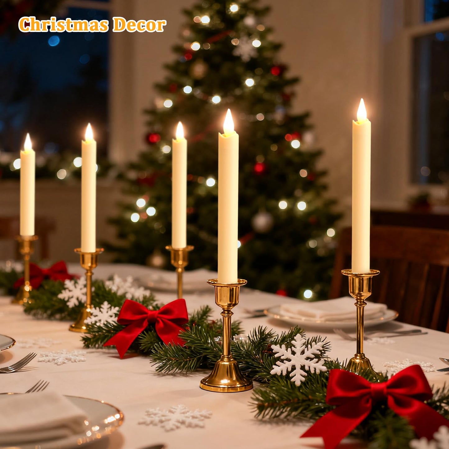 IMAGE Rechargeable Flameless Taper Candles with Charging Station, LED Flickering Candlesticks with Remote & Timer, 9.17 Inch Perfect for Home/Wedding/Christmas Decor,6PCS