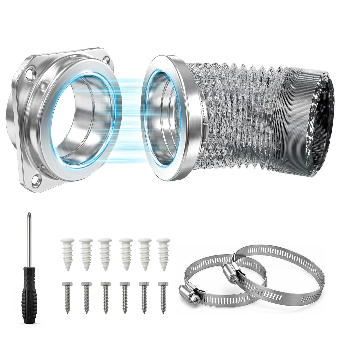 AURYAO Upgrade Magnetic Dryer Vent Coupling Kit with Quick Connect & Airtight Seal Ring 3.26Ft 4" Dryer Vent Hose, Quick Connector for Easy Cleaning & Installation