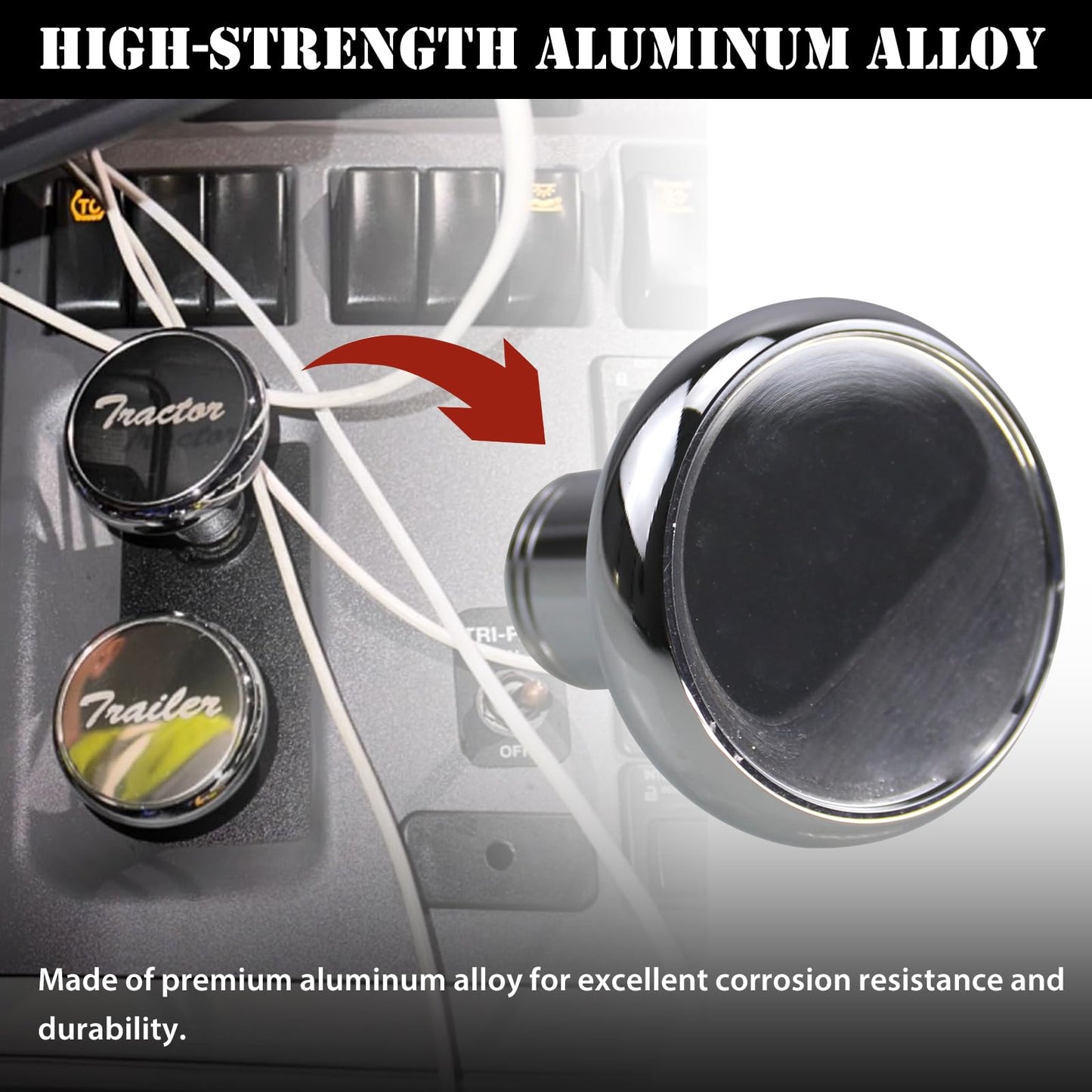 RULLINE Chrome Air Valve Knob Fit Tractor/Trailer Compatible with Peterbilt, Kenworth, Freightliner – Screw-On with Glossy Tractor/Trailer Plaques-2PCS
