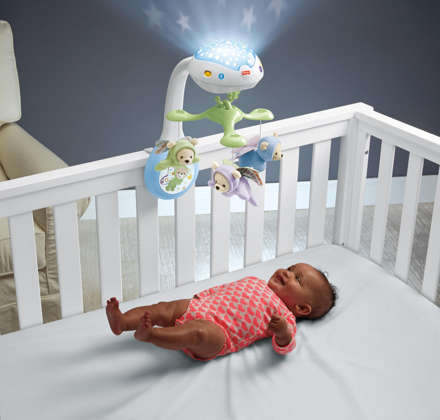Fisher-Price Baby Crib Toy, 3-in-1 Projection Mobile, Butterfly Dreams Sound Machine with Light Projection for Newborn to Toddler