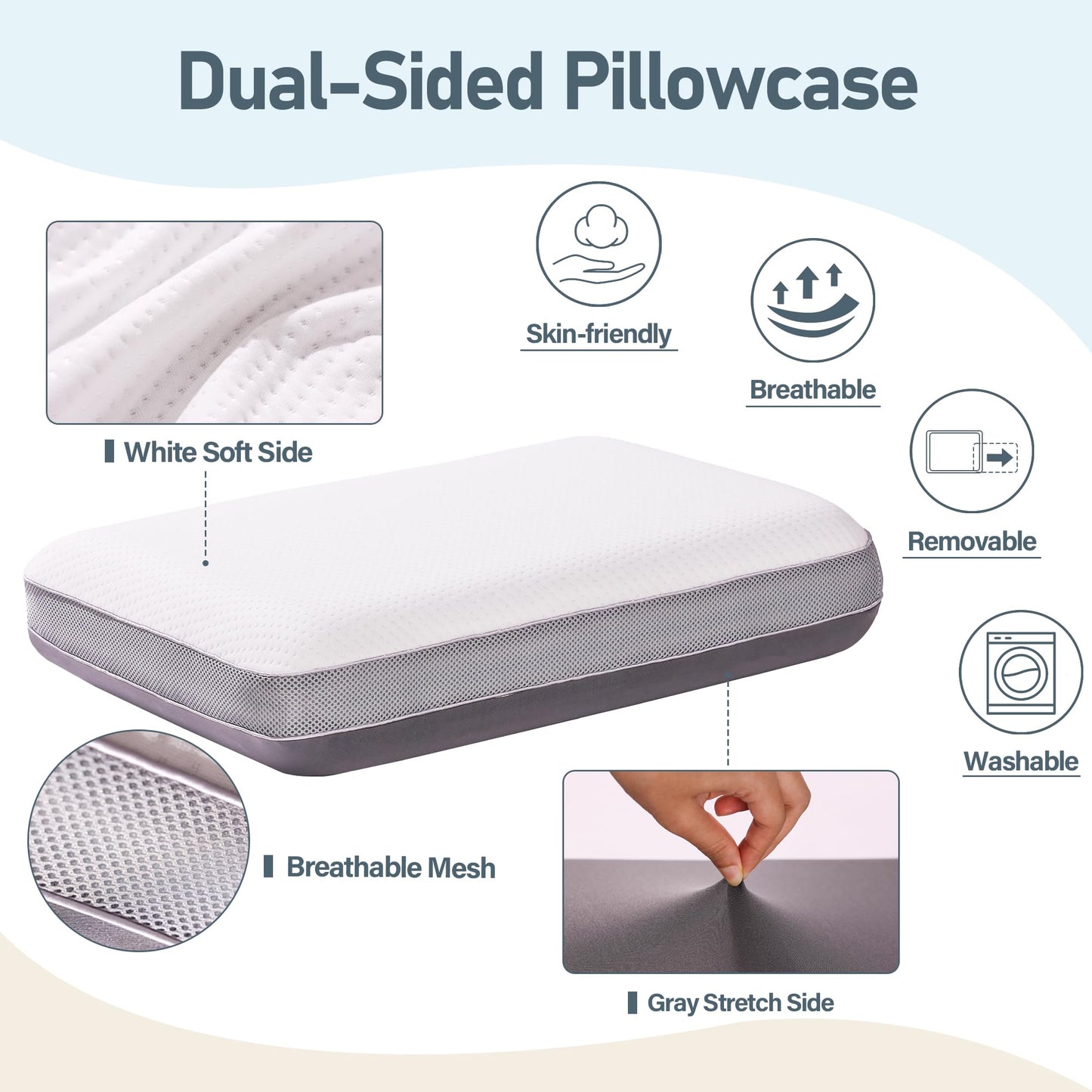PAROLL Adjustable Pillow Ultra Thin Flat for Sleeping Memory Foam Layer Low Profile Slim Pillow for Stomach, Back, Side Sleepers
