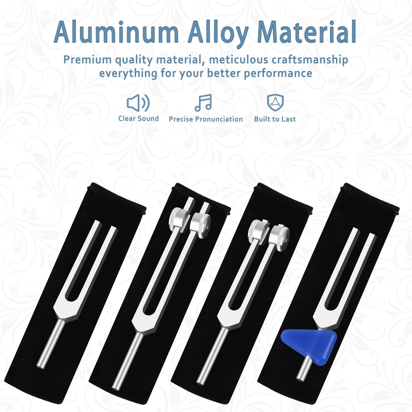 EASTROCK Tuning Fork Set for Music Therapy Yoga - 4pcs Tuned Forks (MI 528 hz, 128 hz, 256 hz, 512 hz) for Sound Healing Meditation Energy Work