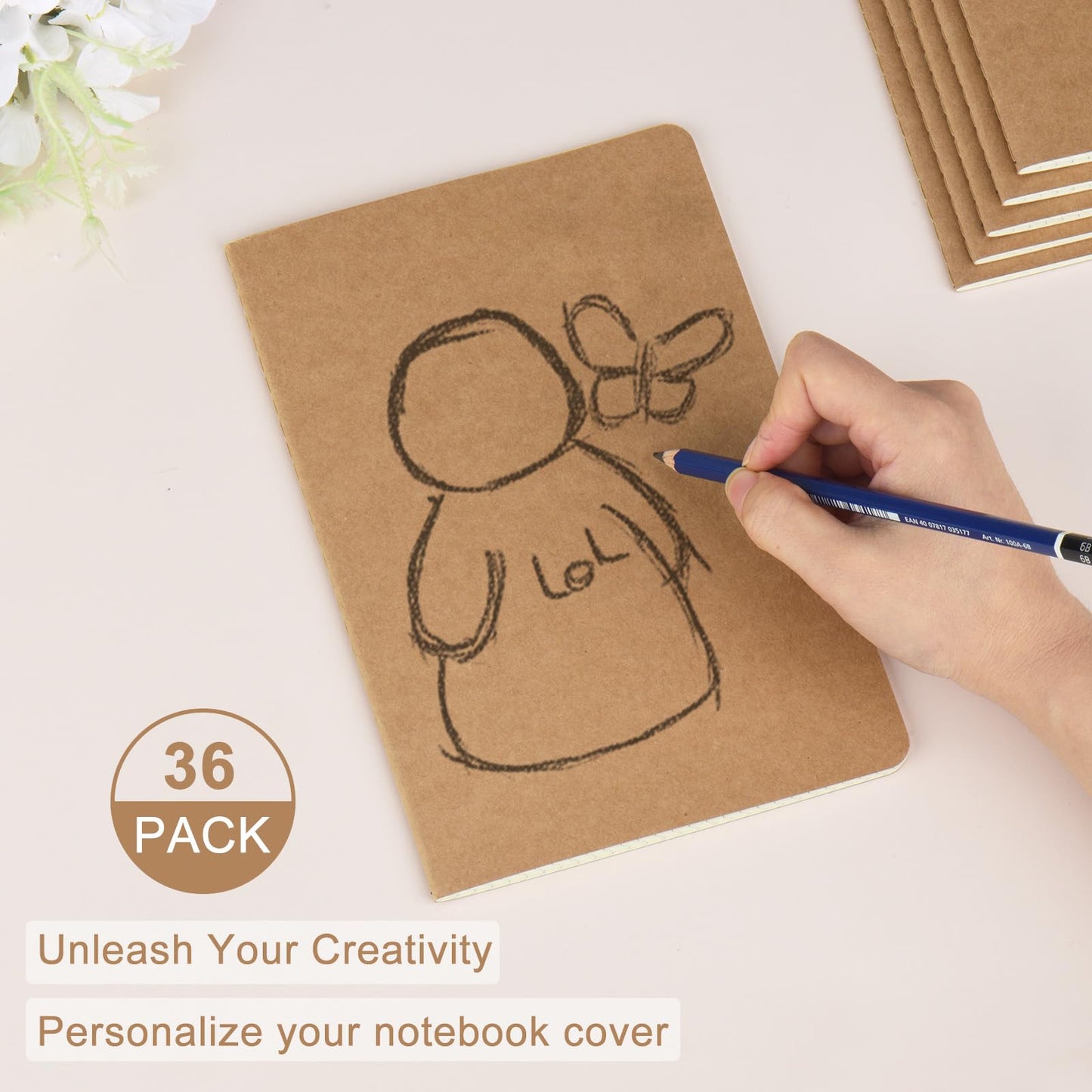 ZCZN A5 Square Grid Notebook 36 Pack, Kraft Jounurals Notebooks 60 Pages(30 Sheets), 8.15 * 5.5 Inches Notebooks Bulk, Diary, Subject, Memo Notebooks for Work, School, Office