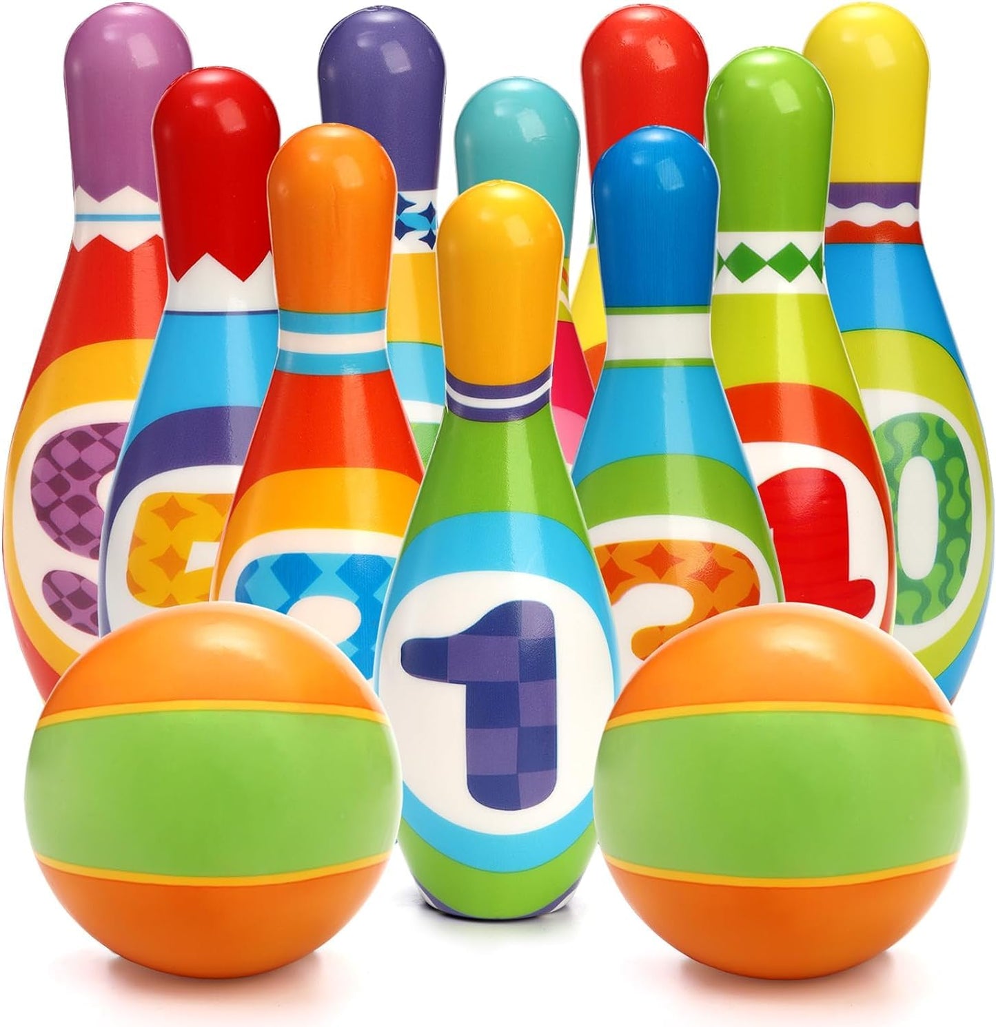Coloch Kids Bowling Set, 10 Foam Pins and 2 Balls Indoor Toddler Bowling Game Educational Toy Game Printed with Numbers, Soft Colorful Play Game for Baby Age 3+, Boys and Girls, Birthday Gift
